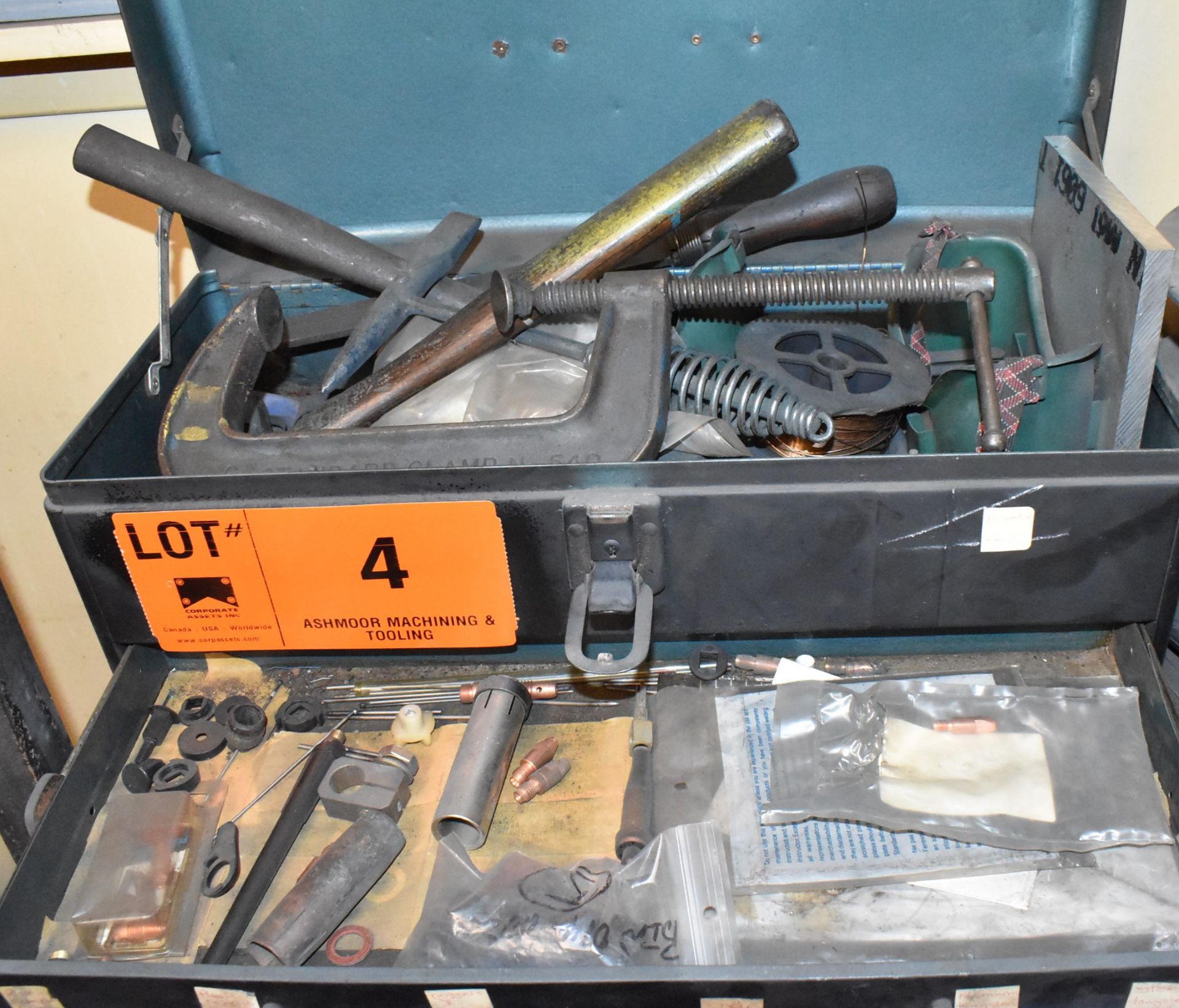 LOT/ WELDING SUPPLIES WITH TOOLBOX & WELDING MASKS - Image 2 of 4