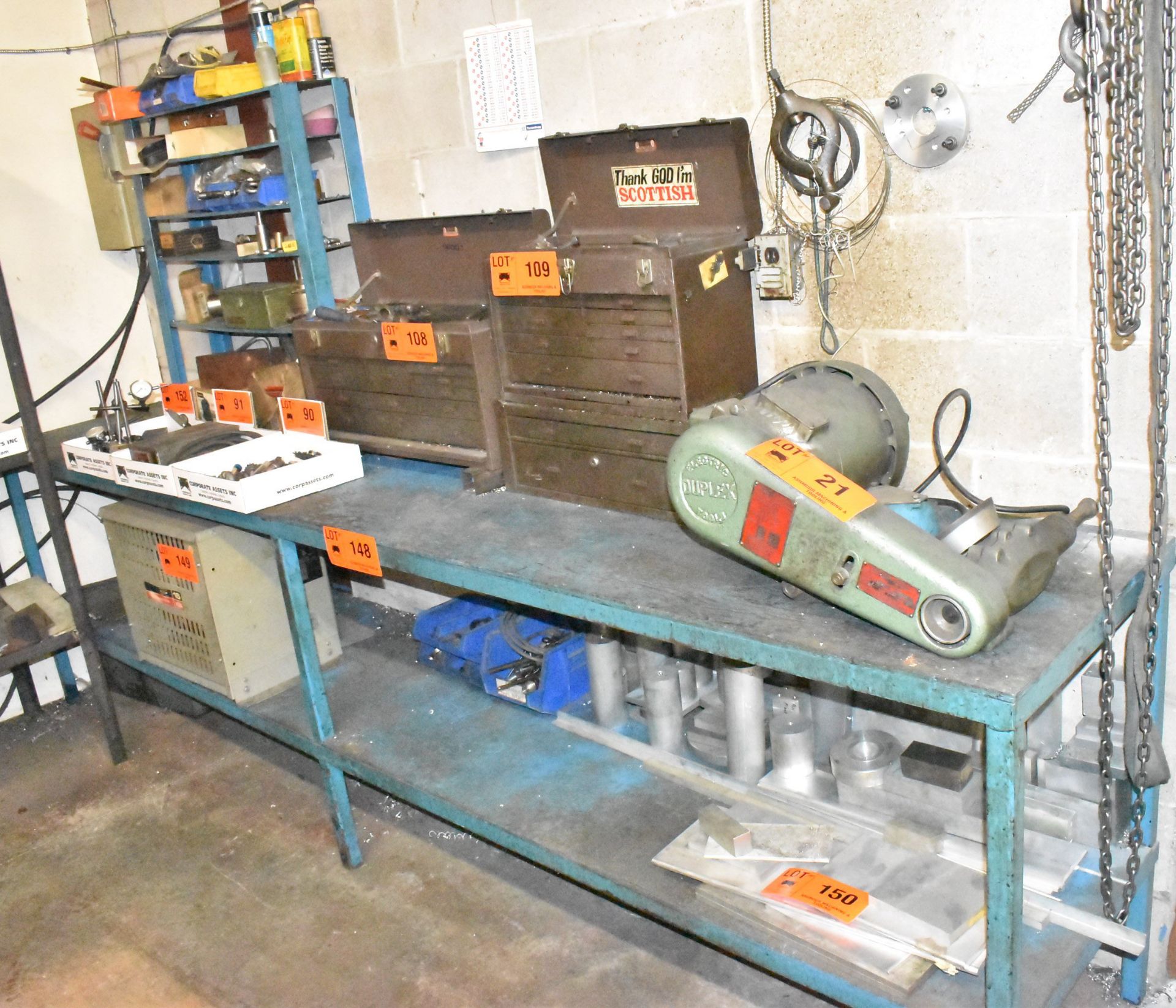 LOT/ STEEL WORK BENCH WITH SHELF & REMAINING CONTENTS (DELAYED DELIVERY)