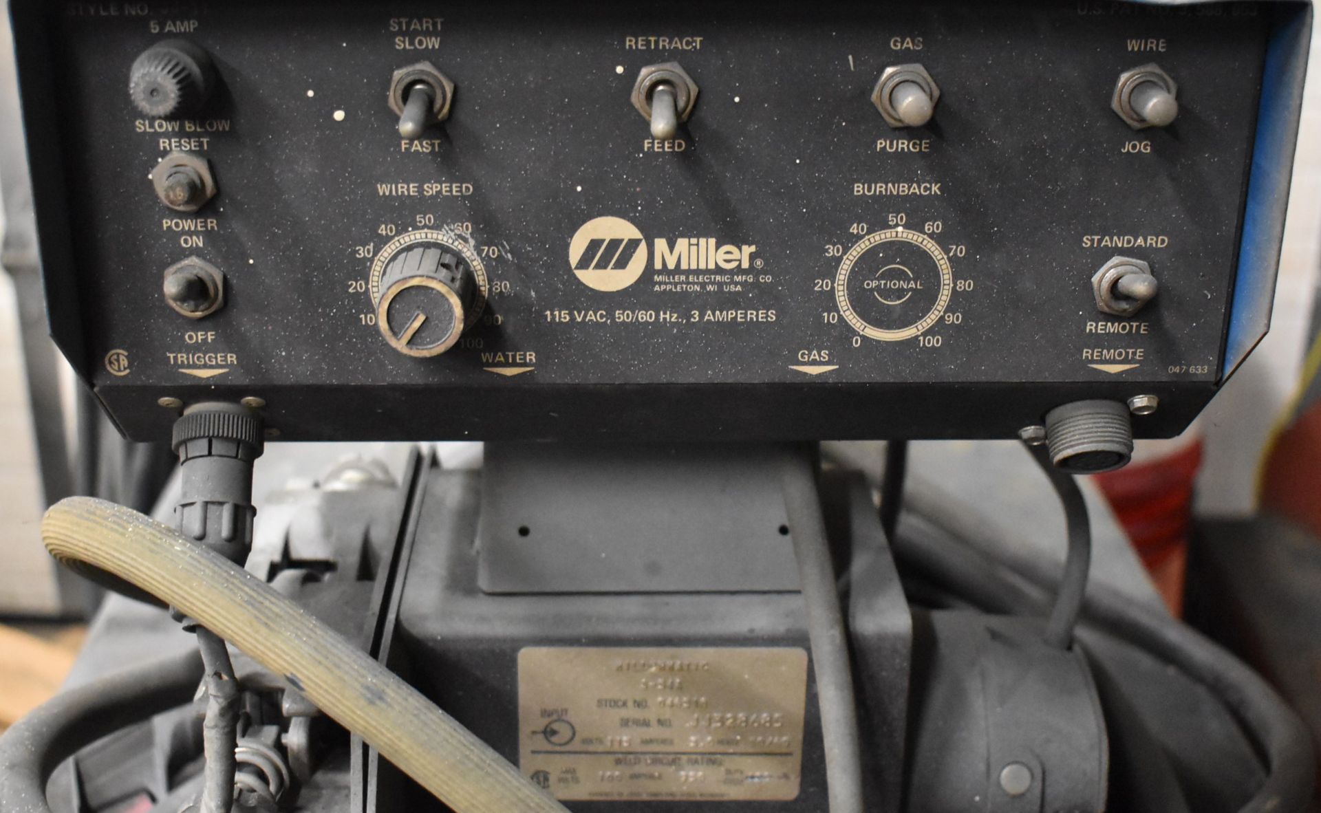 MILLER DIMENSION 400 MIG WELDER WITH MILLER MILLERMATIC S-54A WIRE FEEDER, CABLES & GUN, S/N: - Image 3 of 7