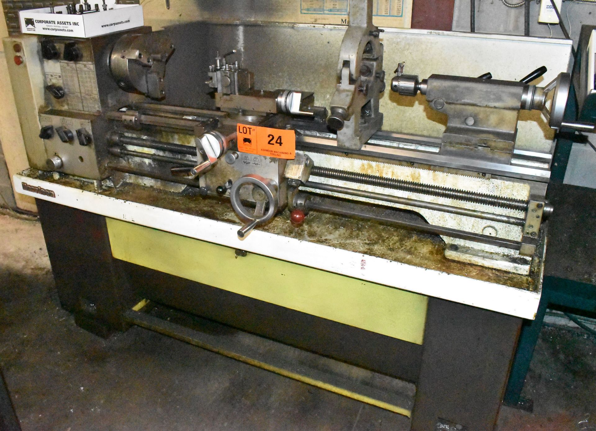 HARRISON GAP BED ENGINE LATHE WITH 12" SWING OVER BED, 40" BETWEEN CENTERS, 1.75" SPINDLE BORE,