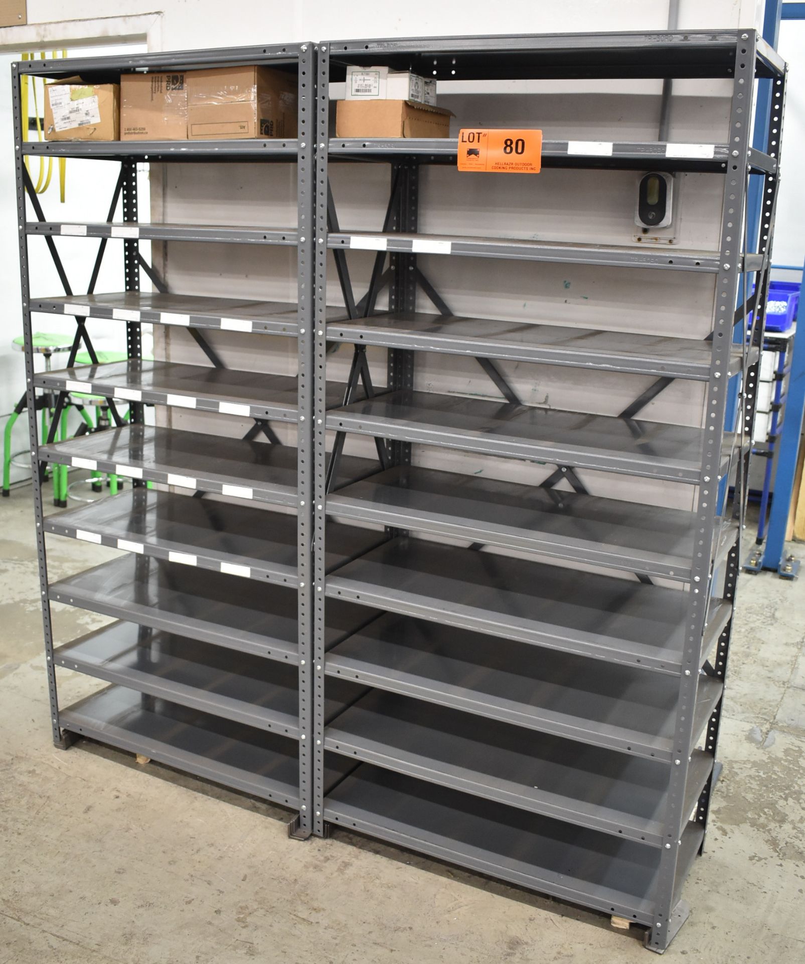 LOT/ (2) STEEL SHELVING UNITS WITH HARDWARE