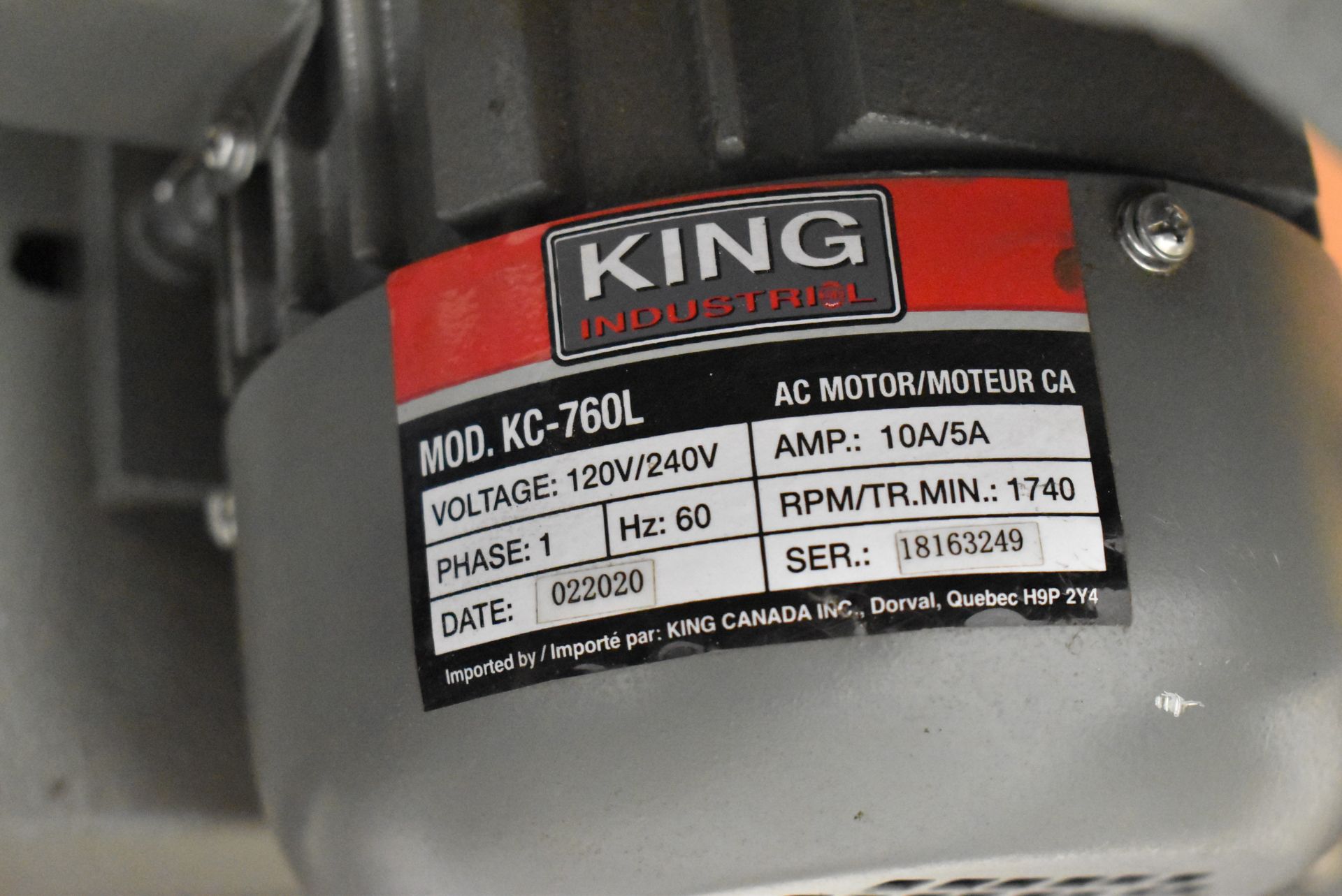 KING INDUSTRIAL (2020) KC-760L COMBINATION SANDER WITH 6" BELT, 9" DIA. DISC, SPEEDS TO 1740 RPM, - Image 3 of 4