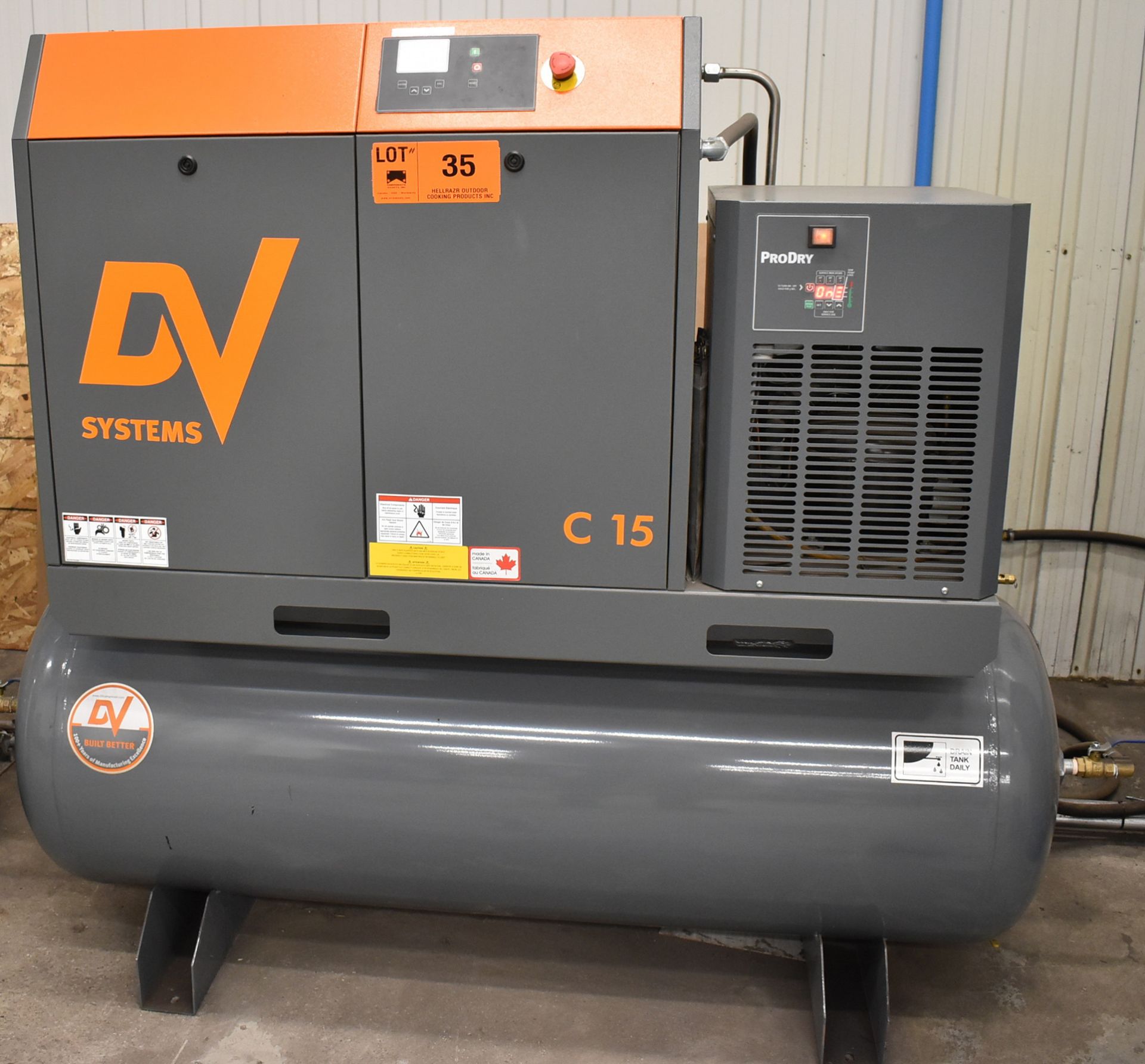 DV SYSTEMS (PURCHASED NEW IN 2020) C15TD 15 HP TANK-MOUNTED ROTARY SCREW AIR COMPRESSOR WITH PRO DRY