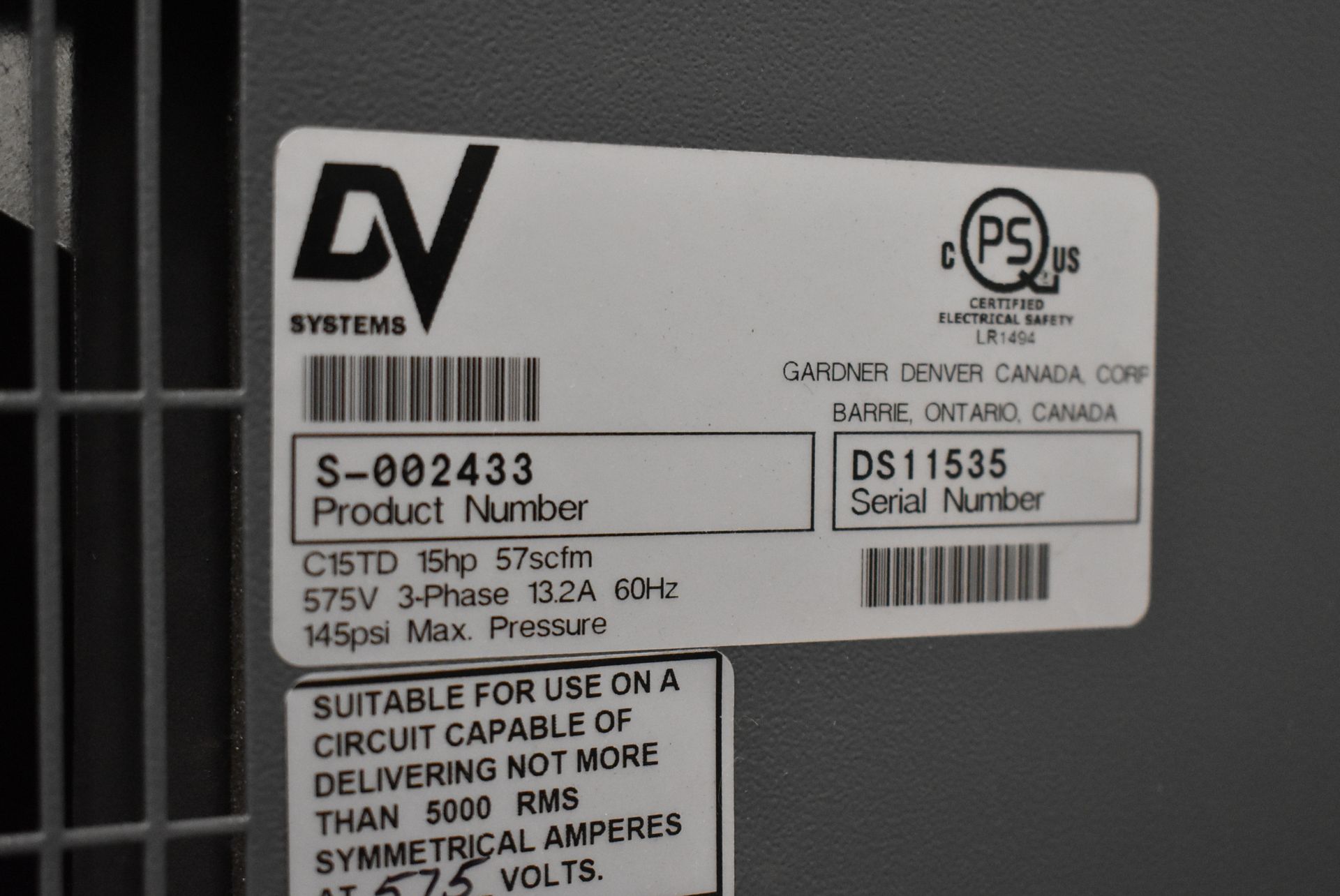 DV SYSTEMS (PURCHASED NEW IN 2020) C15TD 15 HP TANK-MOUNTED ROTARY SCREW AIR COMPRESSOR WITH PRO DRY - Image 2 of 7