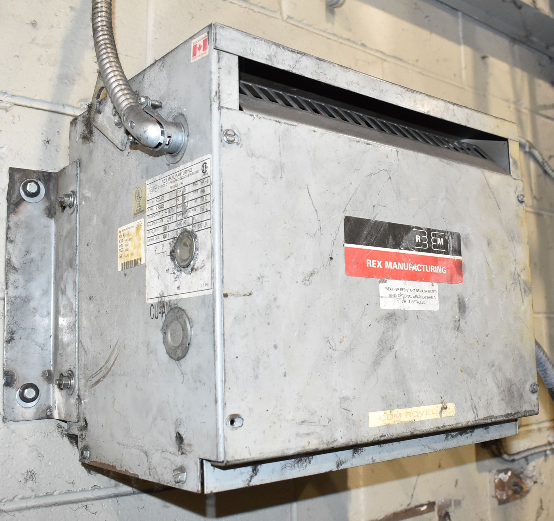 REX 15 KVA TRANSFORMER, 600-400V/3PH/60HZ, S/N B 99458 (CI) (LOCATED AT 11555 COUNTY ROAD 42 SUITE