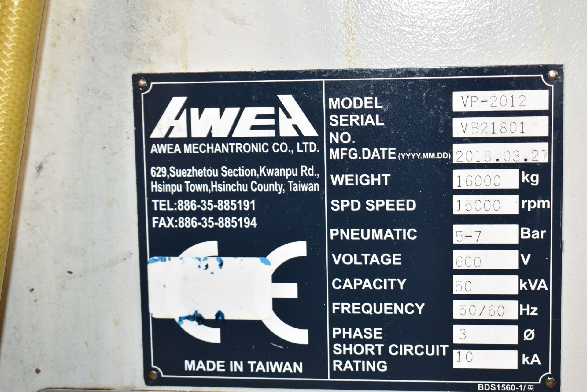 AWEA (2018) VP-2012 HIGH SPEED CNC BRIDGE TYPE VERTICAL MACHINING CENTER WITH MITSUBISHI ELECTRIC - Image 10 of 25