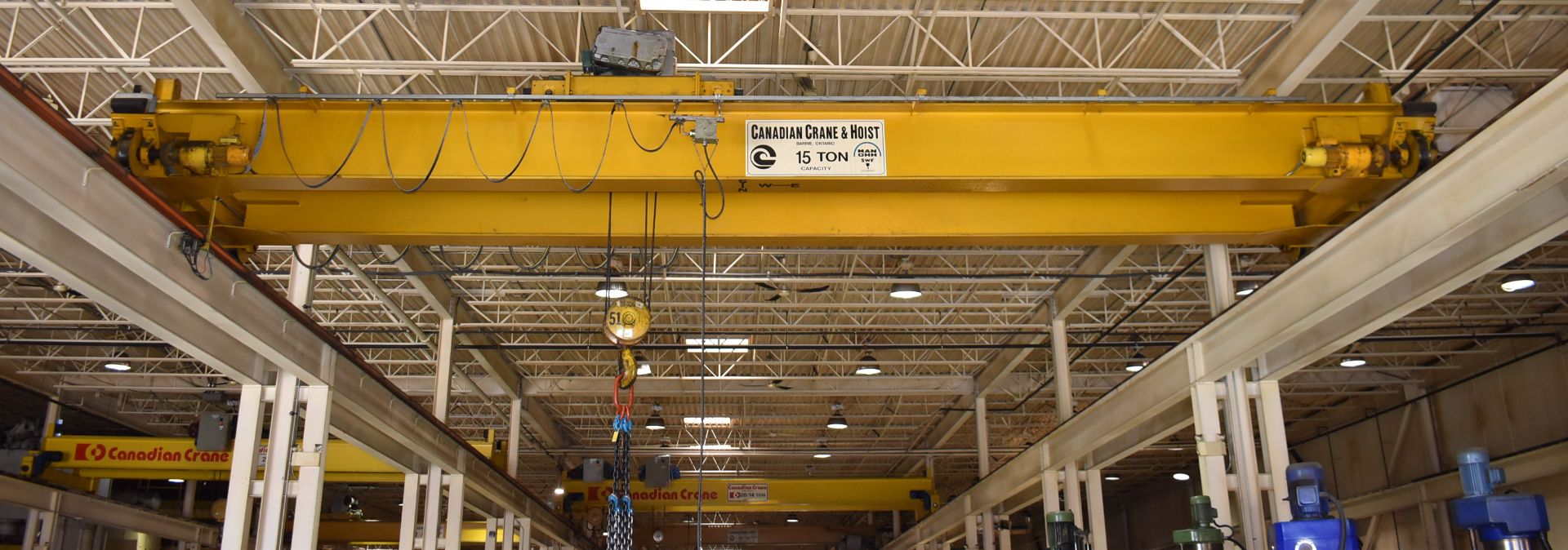 CANADIAN CRANE & HOIST 15-TON CAPACITY DOUBLE GIRDER TOP-RUNNING OVERHEAD BRIDGE CRANE WITH 30'