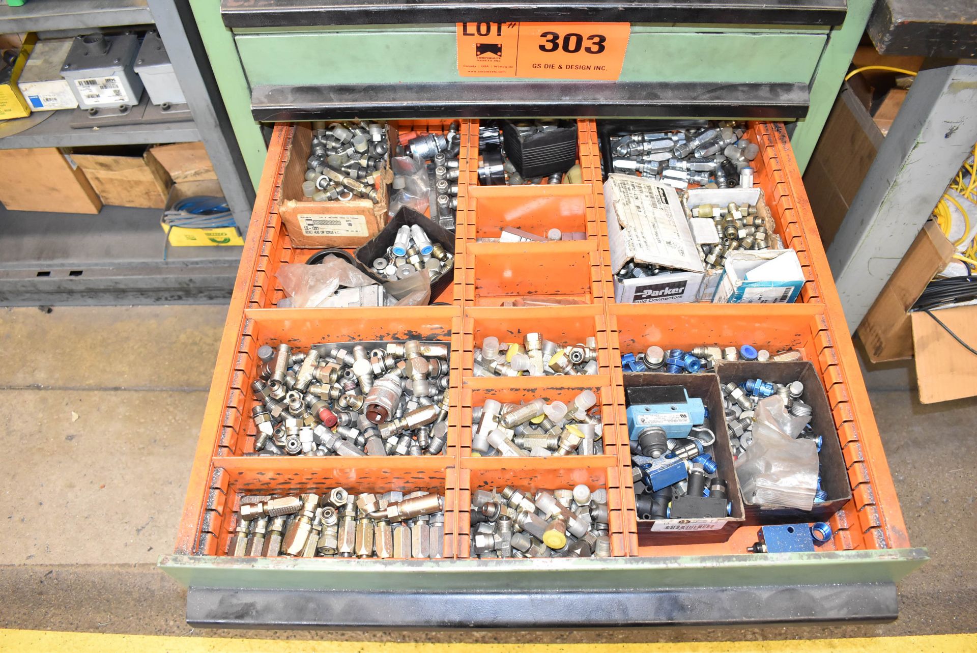 LOT/ 7-DRAWER TOOL CABINET WITH CONTENTS CONSISTING OF PINS, DAYTON RETAINERS, FITTINGS & BELTS - Image 5 of 7