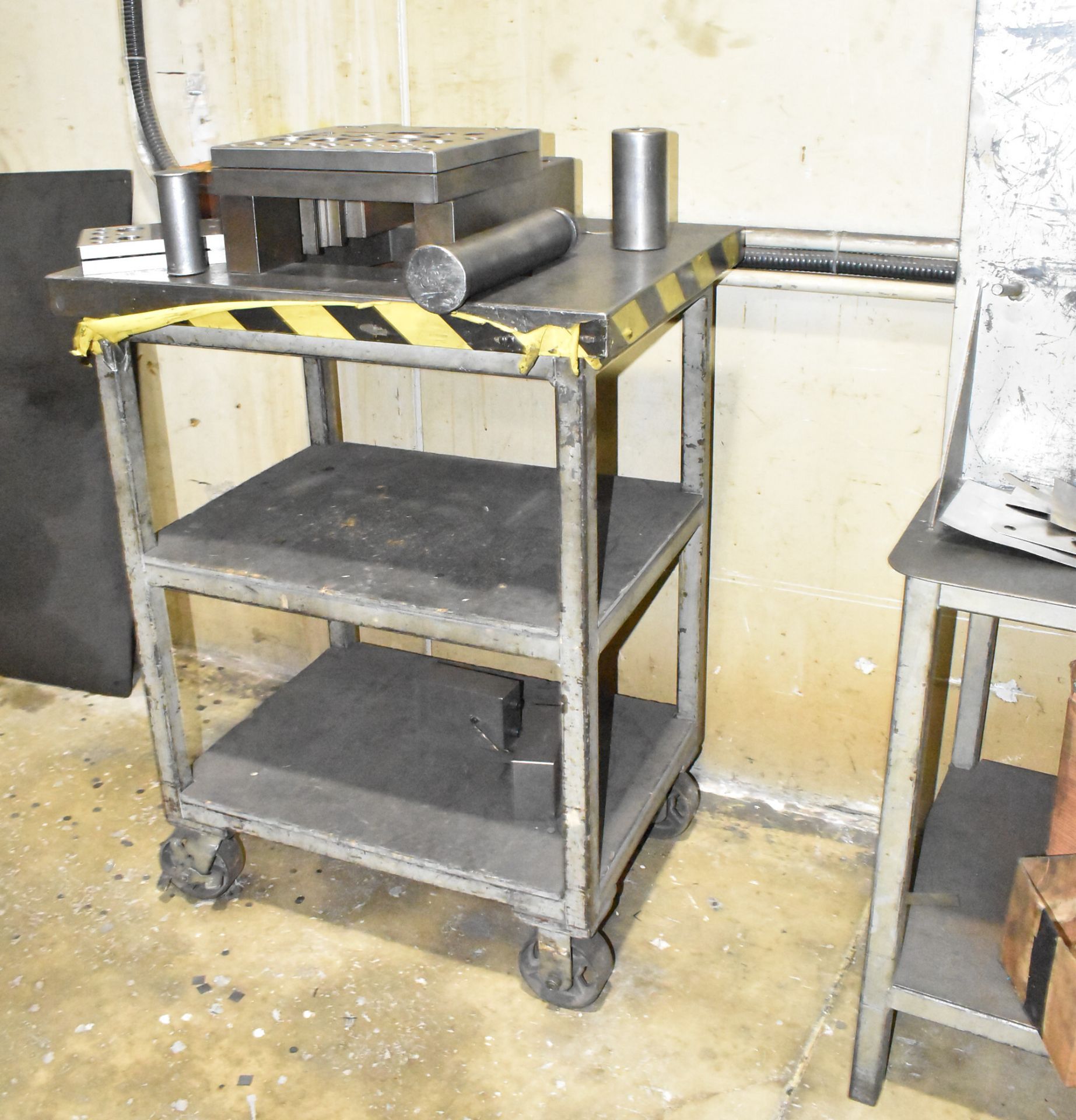 LOT/ ROLLING CART, (2) WORK TABLES & (1) BENCH VISE (NO CONTENTS - DELAYED DELIVERY) - Image 2 of 4