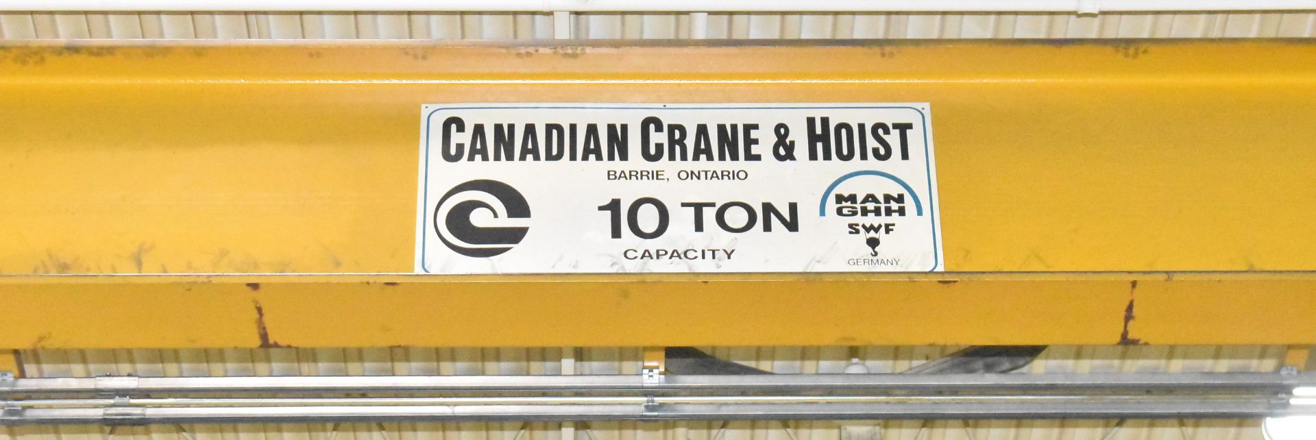 CANADIAN CRANE & HOIST 10-TON CAPACITY SINGLE GIRDER TOP-RUNNING OVERHEAD BRIDGE CRANE WITH 30' - Image 2 of 8