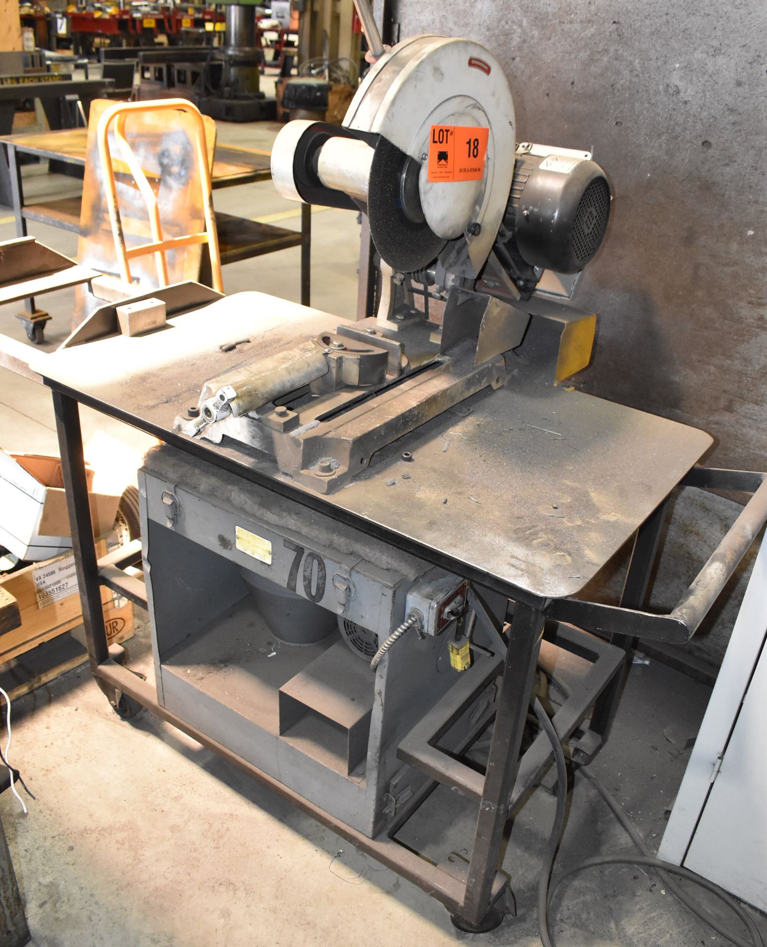 KBC 14" HEAVY DUTY ABRASIVE CUT OFF SAW WITH CART AND DUST COLLECT BOX UNIT, S/N: N/A - Image 3 of 9