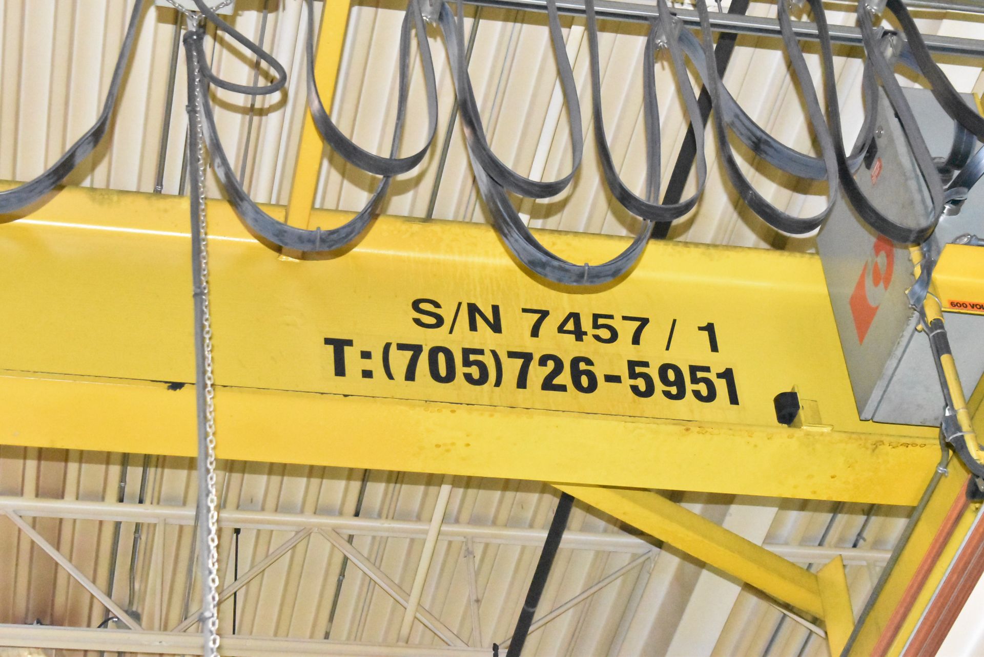 CANADIAN CRANE (2002) 10-TON CAPACITY SINGLE GIRDER TOP-RUNNING OVERHEAD BRIDGE CRANE WITH 30' SPAN, - Image 3 of 8