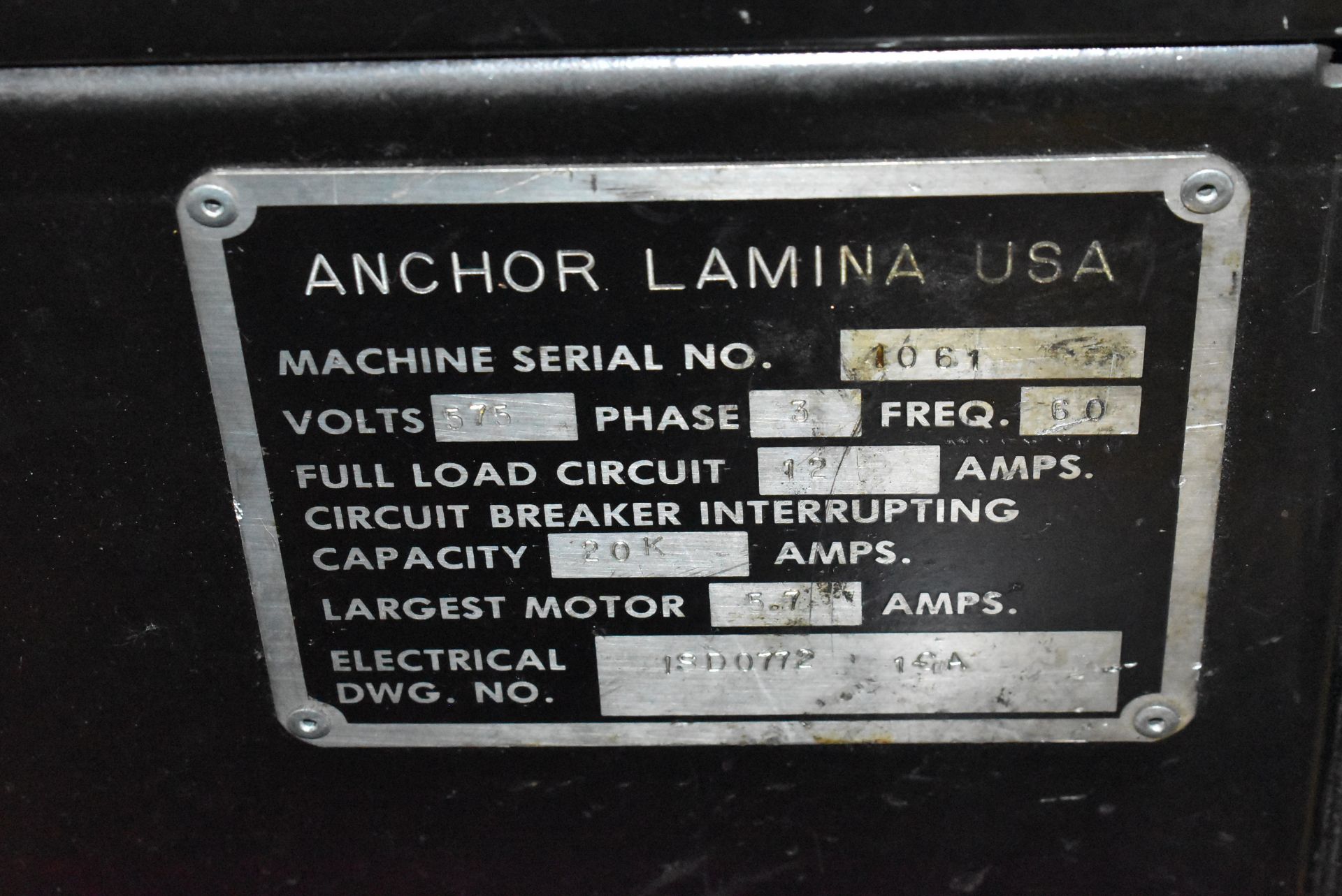 ANCHOR LAMINA HYDRAULIC DIE SETTER WITH E300 DIGITAL MICROPROCESSOR CONTROL, (4) HYDRAULIC LIFT - Image 5 of 5