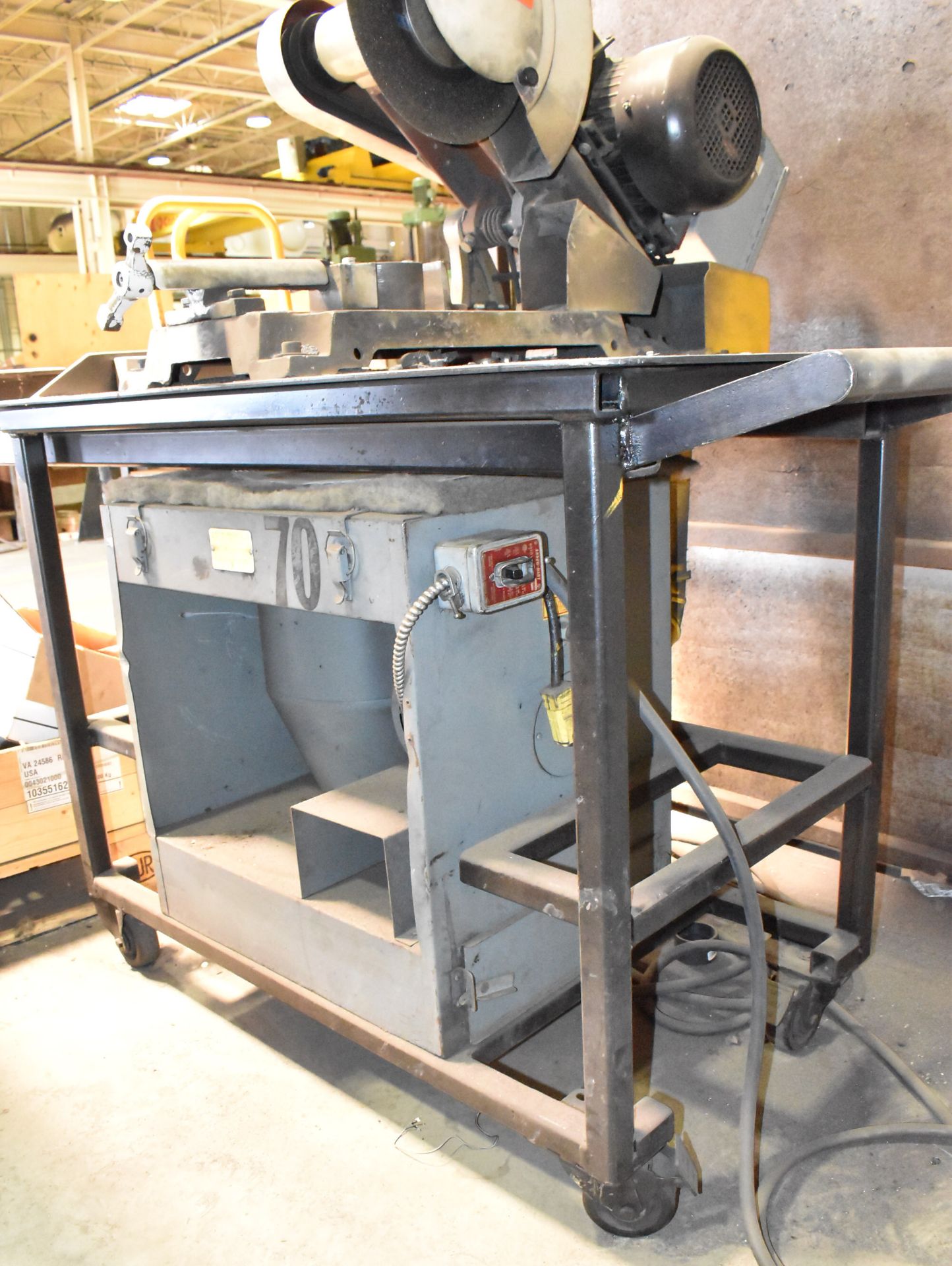 KBC 14" HEAVY DUTY ABRASIVE CUT OFF SAW WITH CART AND DUST COLLECT BOX UNIT, S/N: N/A - Image 6 of 9