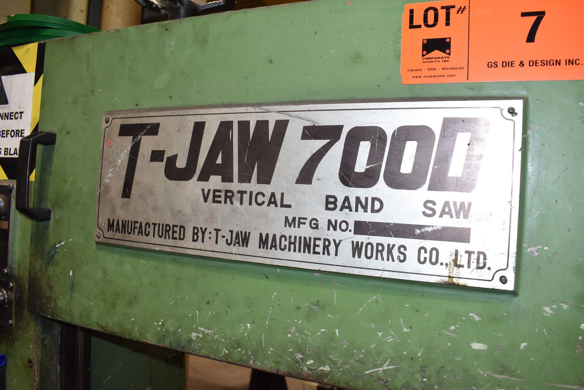 T-JAW 700D VERTICAL BAND SAW WITH 29"X27" TABLE, 28" THROAT, 15" MAX. WORKPIECE HEIGHT, BLADE - Image 3 of 8