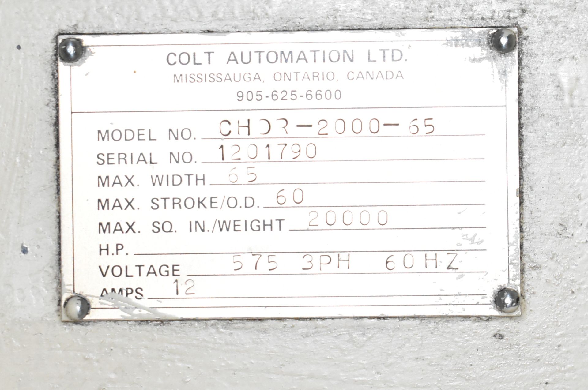 COLT CHDR-2000-65 20,000 LB. CAPACITY MOTORIZED TRAVELING UNCOILER WITH 65" MAX. COIL WIDTH, 60" O. - Image 6 of 6