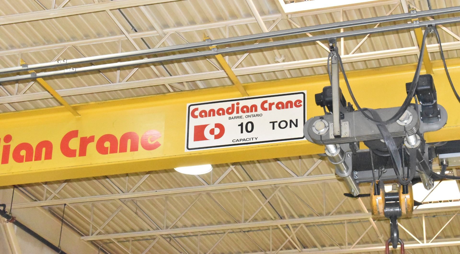 CANADIAN CRANE (2002) 10-TON CAPACITY SINGLE GIRDER TOP-RUNNING OVERHEAD BRIDGE CRANE WITH 30' SPAN, - Image 2 of 8