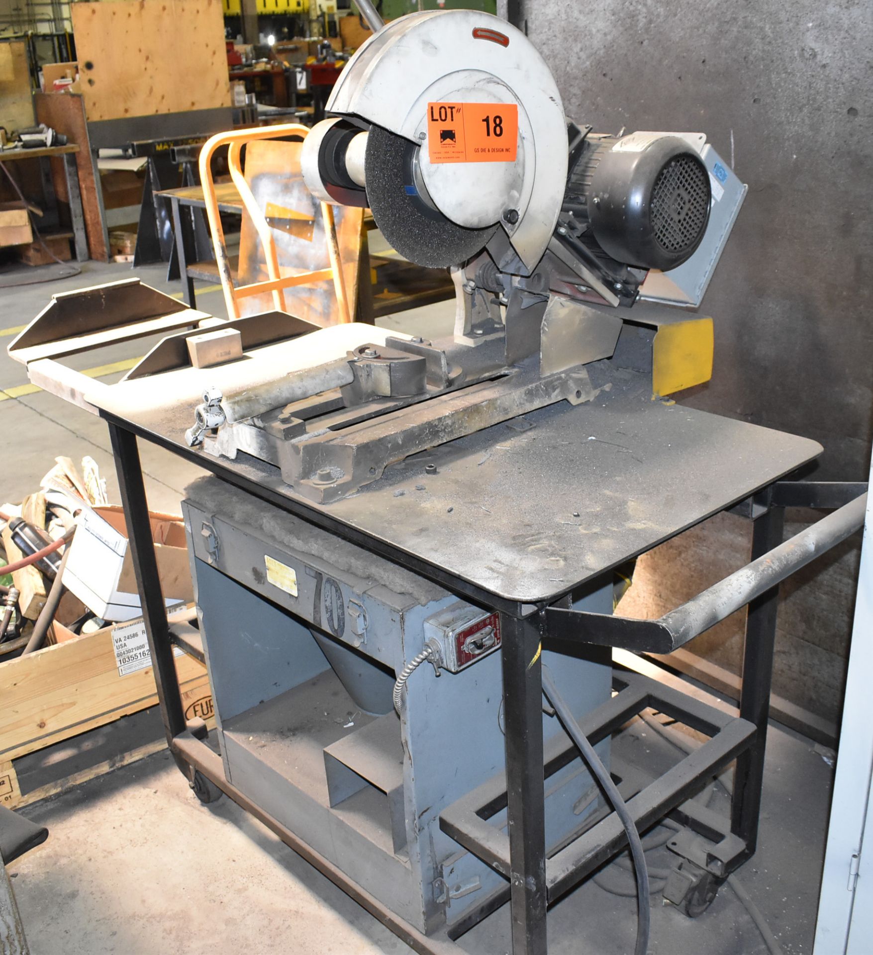 KBC 14" HEAVY DUTY ABRASIVE CUT OFF SAW WITH CART AND DUST COLLECT BOX UNIT, S/N: N/A - Image 2 of 9