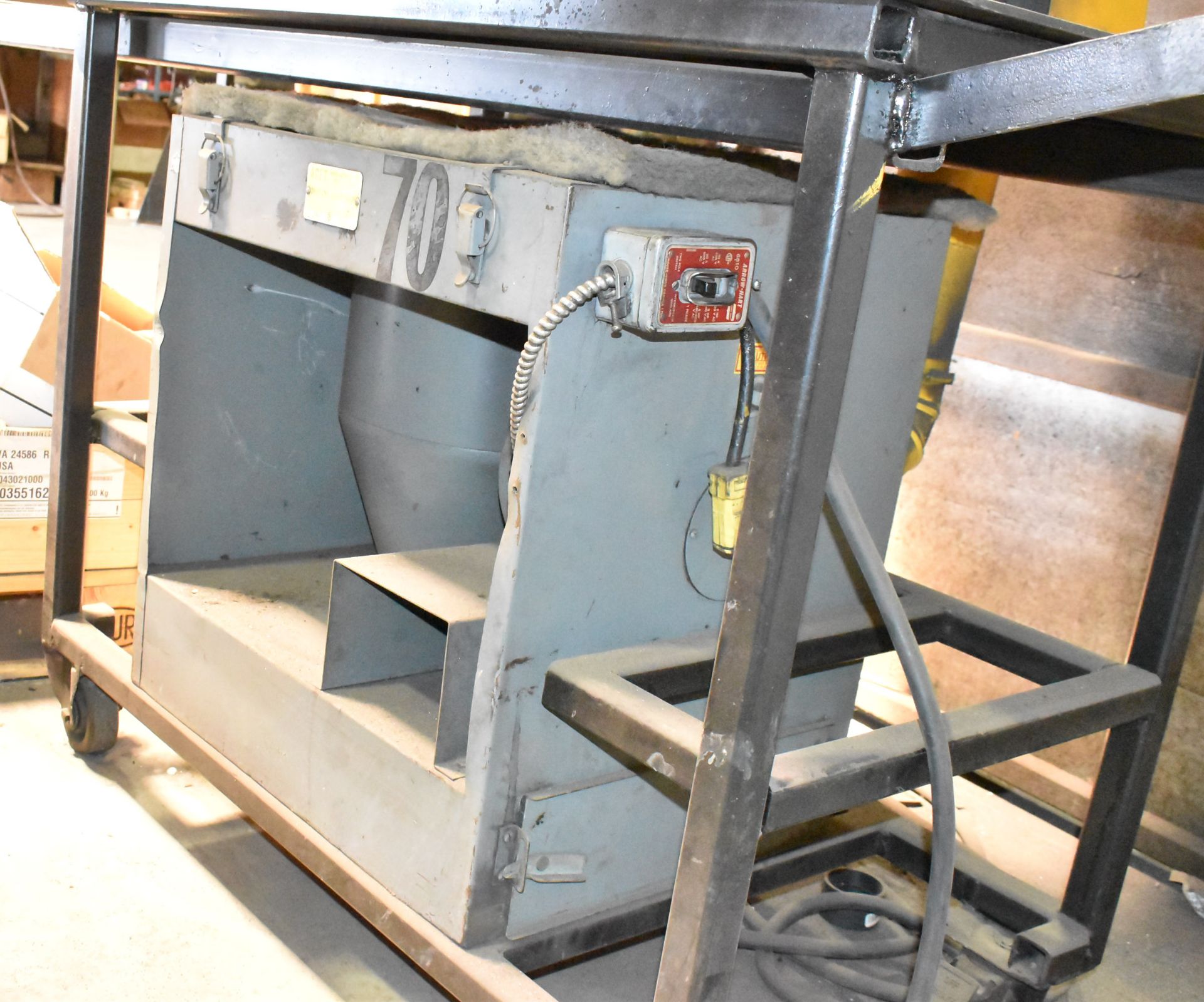 KBC 14" HEAVY DUTY ABRASIVE CUT OFF SAW WITH CART AND DUST COLLECT BOX UNIT, S/N: N/A - Image 7 of 9