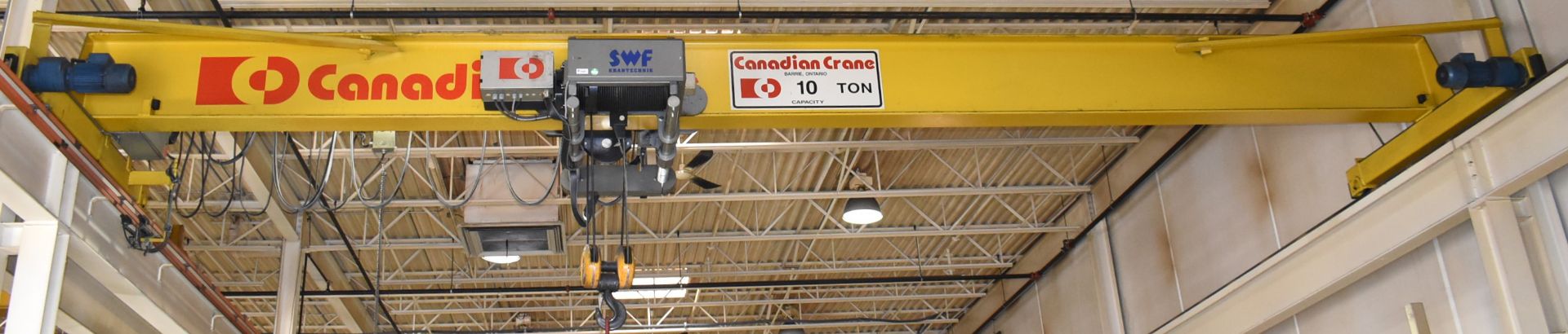 CANADIAN CRANE (2002) 10-TON CAPACITY SINGLE GIRDER TOP-RUNNING OVERHEAD BRIDGE CRANE WITH 30' SPAN, - Image 7 of 8