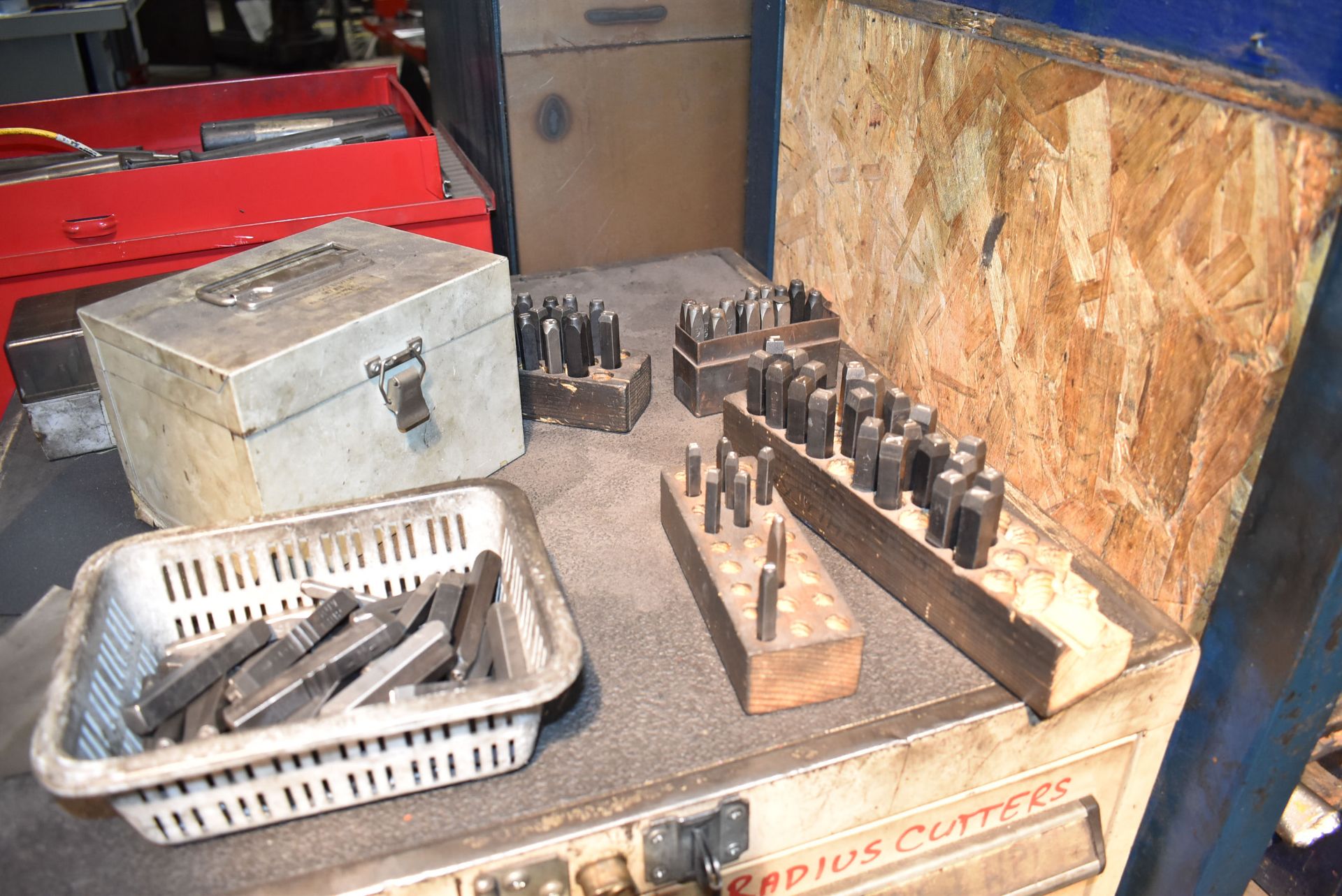 LOT/ 5-DRAWER CABINET & RACK WITH CONTENTS CONSISTING OF PUNCHES, END MILLS, DRILLS & HAND TOOLS - Image 2 of 9