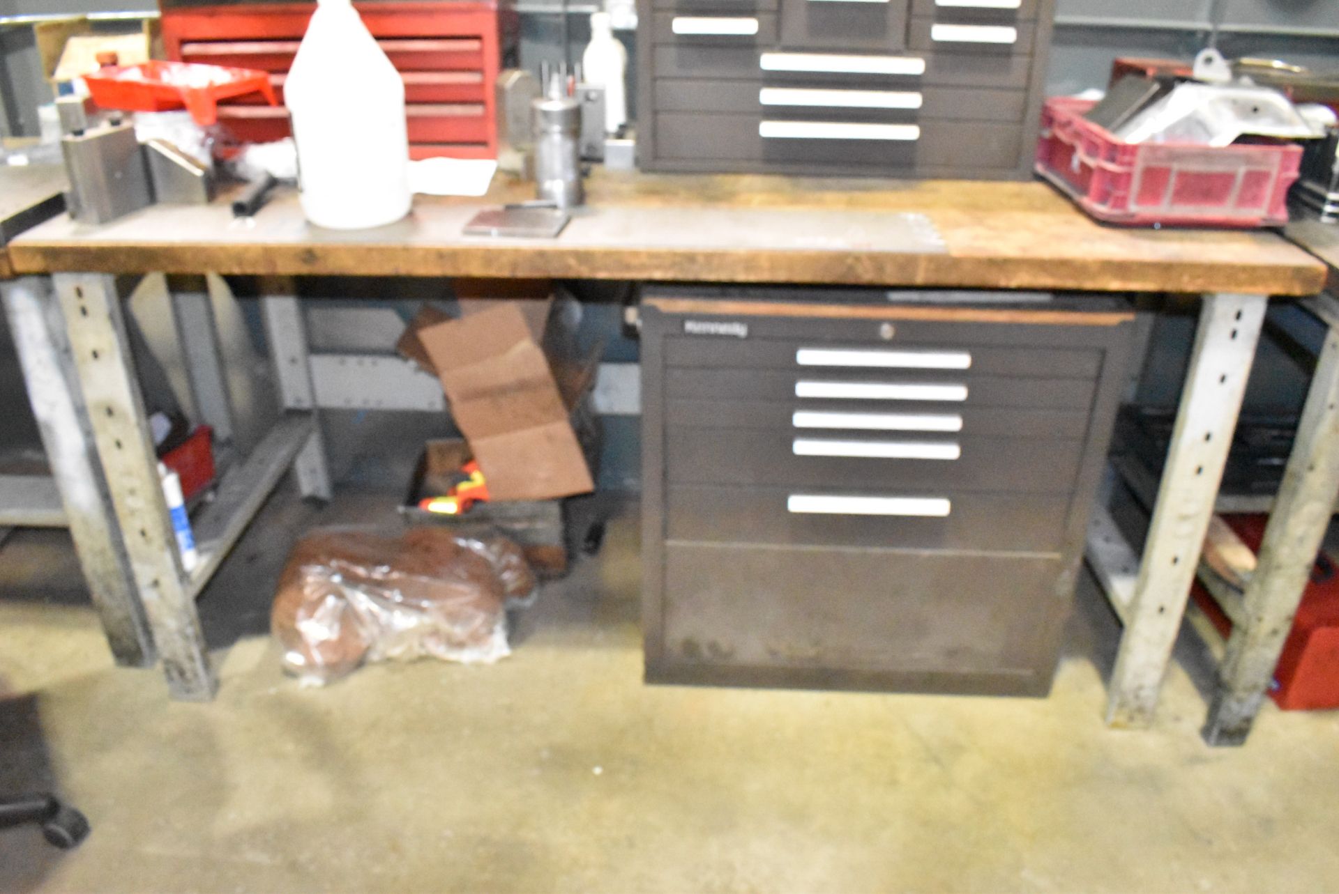 LOT/ (2) BUTCHER BLOCK TOP WORK BENCHES (NO CONTENTS - DELAYED DELIVERY) - Image 3 of 3