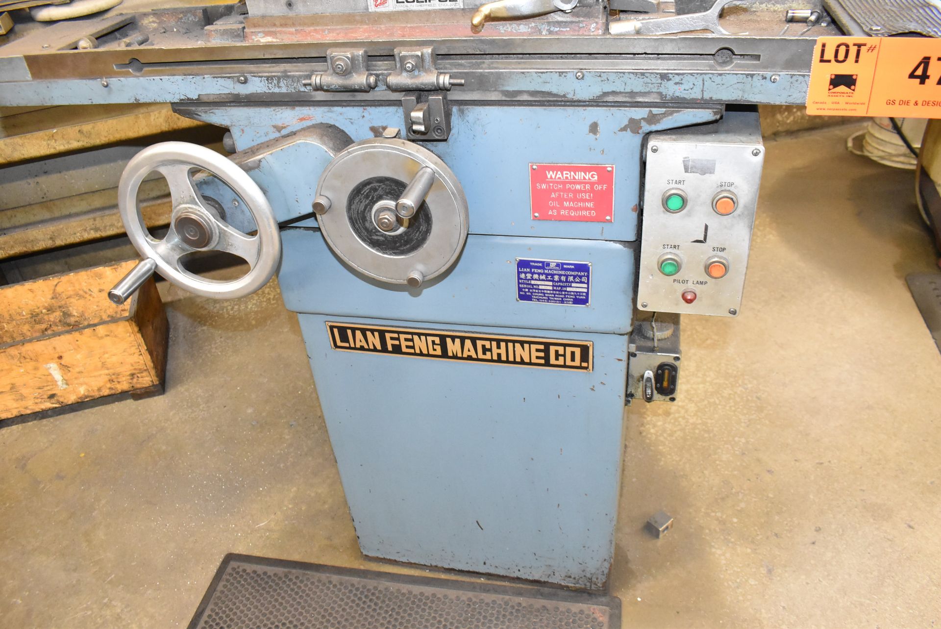 LIAN FENG LF-618 CONVENTIONAL SURFACE GRINDER WITH ECLIPSE 6"X18" MAGNETIC CHUCK, 8" WHEEL, S/N: - Image 5 of 6