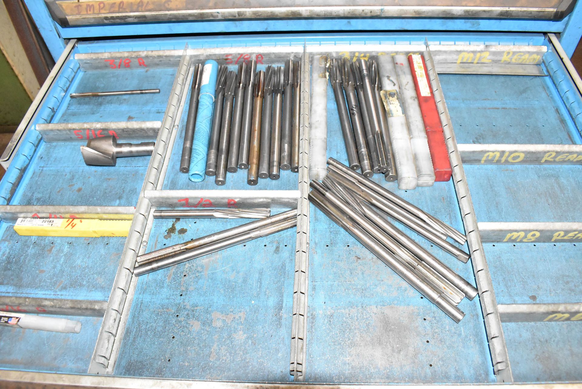 LOT/ ROUSSEAU 8-DRAWER CABINET WITH CONTENTS CONSISTING OF CUTTERS, REAMERS, ABRASIVES & HARDWARE - Image 3 of 7