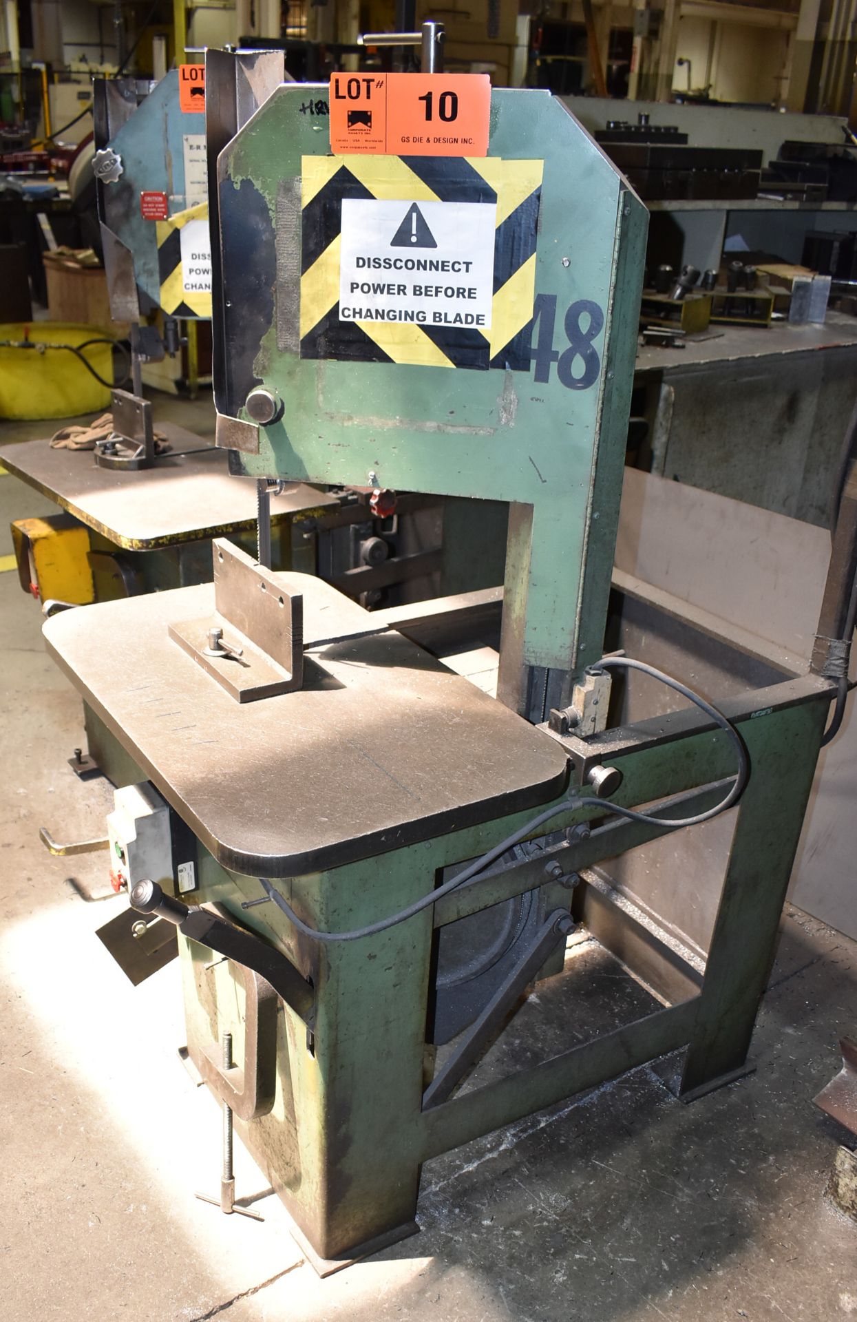 MFG. UNKNOWN ROLL-IN VERTICAL BAND SAW WITH 30"X18" TABLE, 13" THROAT, S/N: N/A (CI) [RIGGING FEES - Image 2 of 3