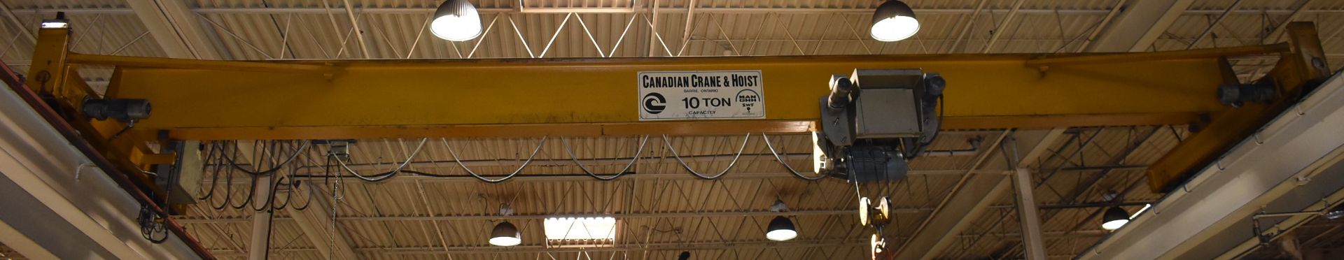 CANADIAN CRANE & HOIST 10-TON CAPACITY SINGLE GIRDER TOP-RUNNING OVERHEAD BRIDGE CRANE WITH 30' - Image 7 of 8