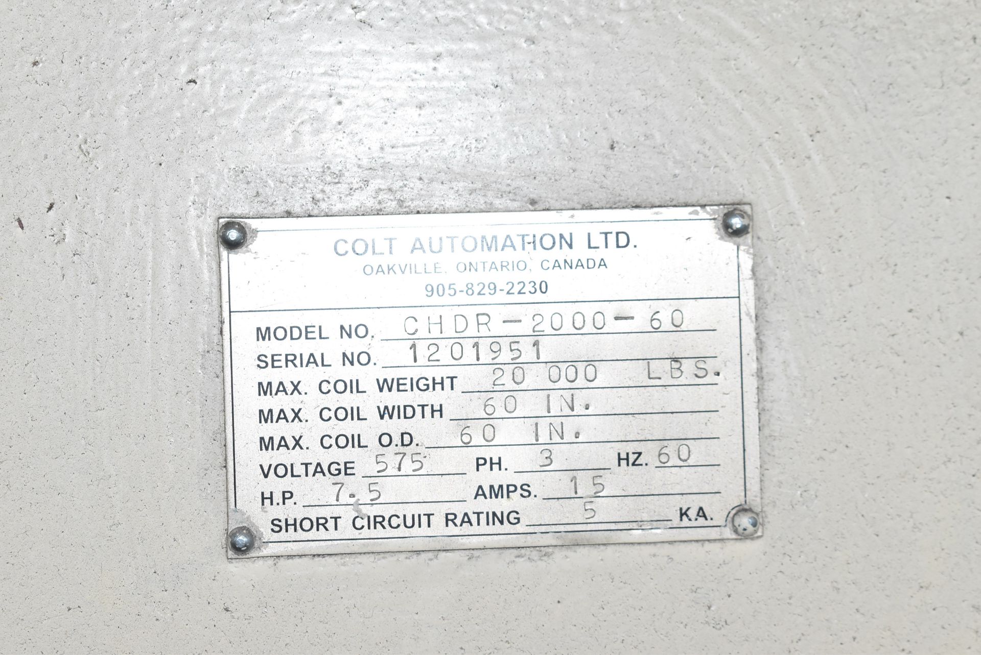 COLT CHDR-2000-60 20,000 LB. CAPACITY MOTORIZED TRAVELING UNCOILER WITH 60" MAX. COIL WIDTH, 60" O. - Image 5 of 5