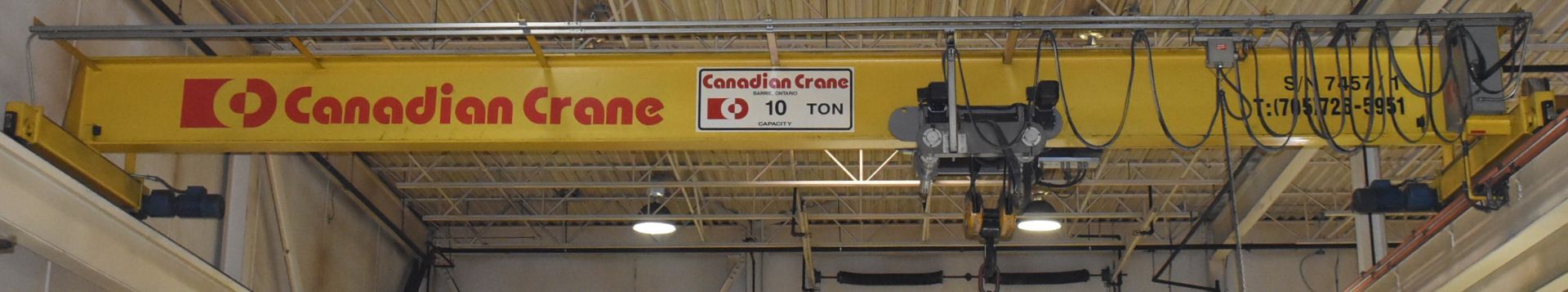 CANADIAN CRANE (2002) 10-TON CAPACITY SINGLE GIRDER TOP-RUNNING OVERHEAD BRIDGE CRANE WITH 30' SPAN,