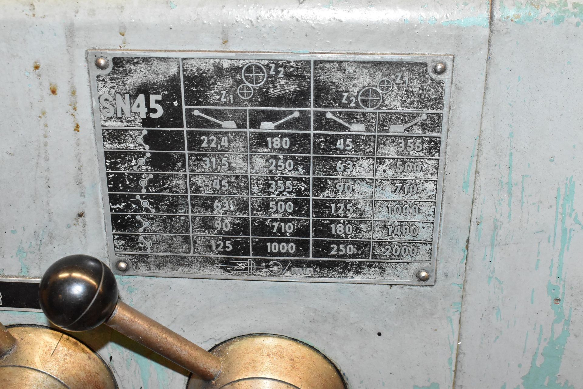 TOS SN 45B GAP BED ENGINE LATHE WITH 17.72" SWING OVER BED, 79.37" BETWEEN CENTERS, 2" SPINDLE BORE, - Image 10 of 13