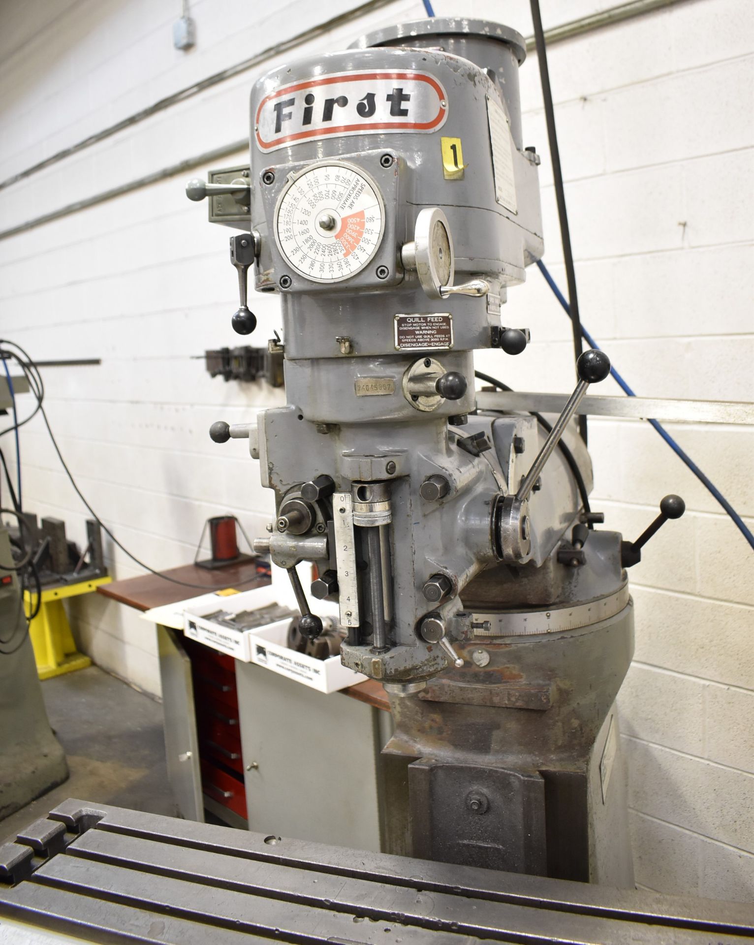 FIRST LC1-1/2VS VERTICAL MILLING MACHINE WITH 42" X 9" TABLE, SPEEDS TO 4,500 RPM, ACU-RITE - Image 3 of 7