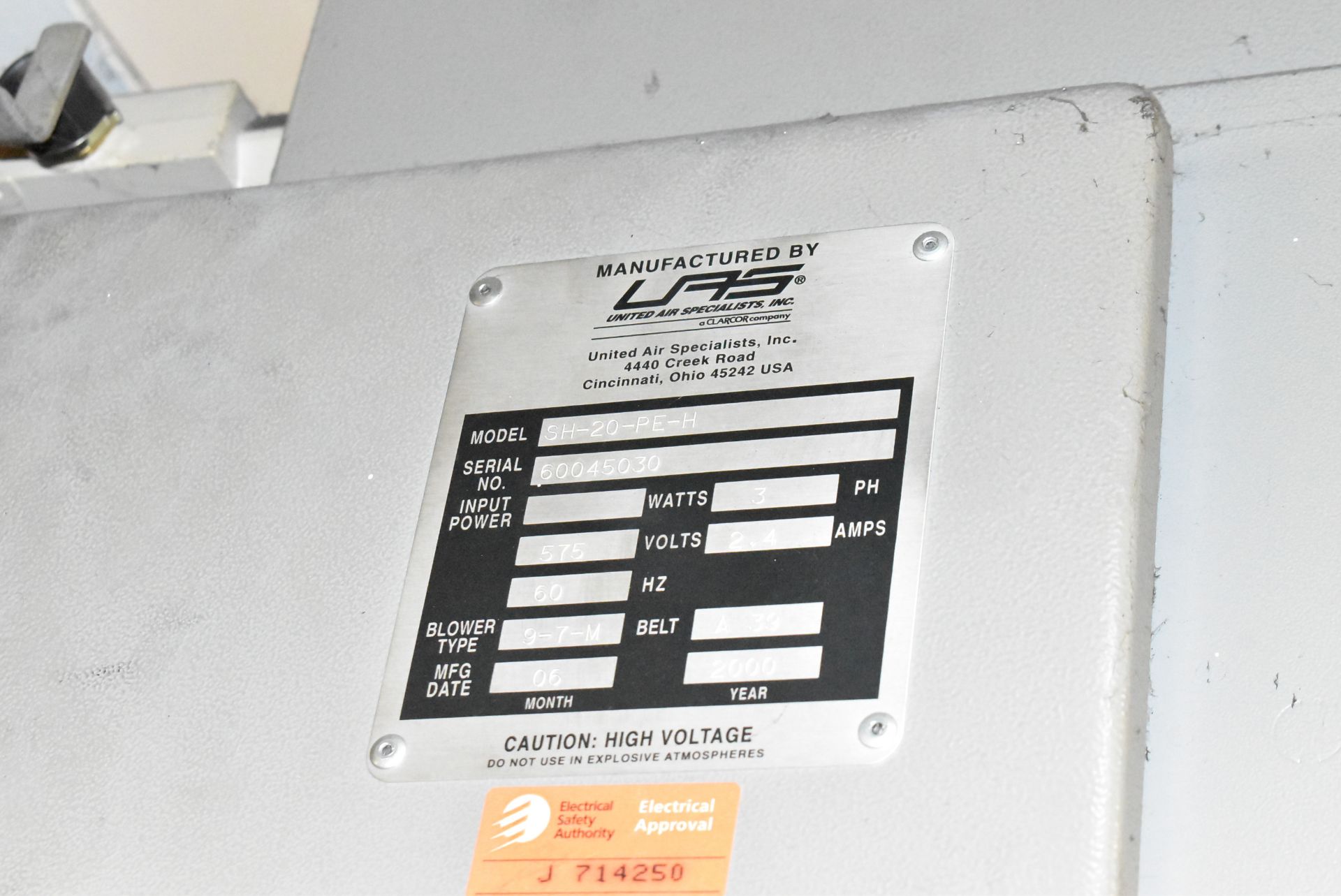 UAS (2000) SH-20-PE-H SMOG-HOG MIST COLLECTOR WITH 9-7-M BLOWER, 575V/3PH/60HZ, S/N 60045030 (CI)[ - Image 2 of 3