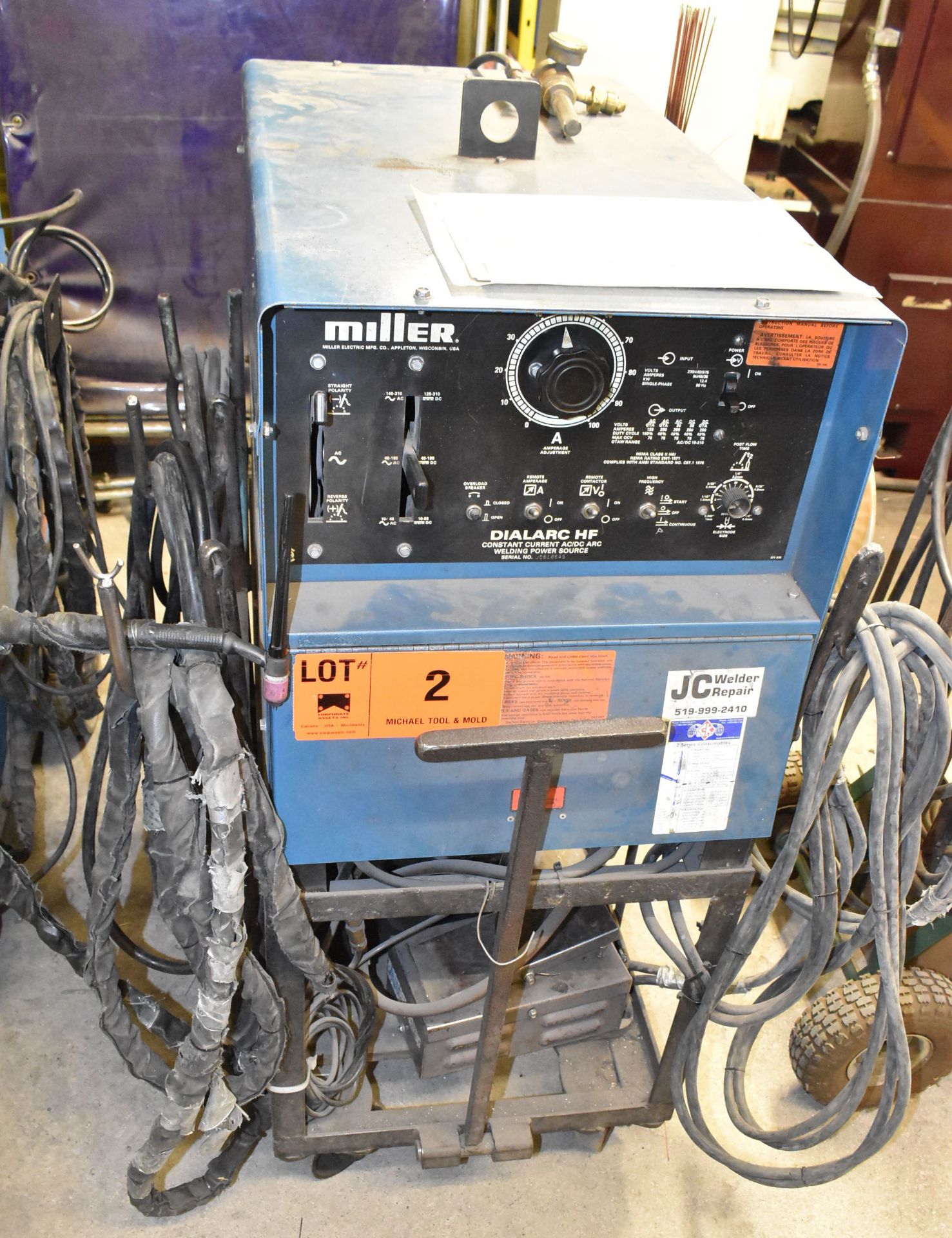 MILLER DIALARC HF TIG WELDER WITH MILLER COOLMATE 3 CHILLER, CABLES & GUN, S/N JC616645 - Image 3 of 5