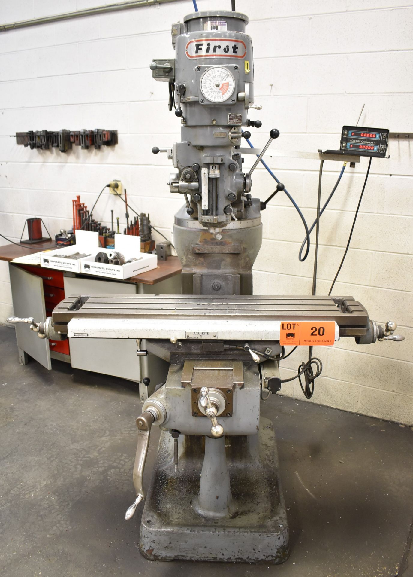 FIRST LC1-1/2VS VERTICAL MILLING MACHINE WITH 42" X 9" TABLE, SPEEDS TO 4,500 RPM, ACU-RITE