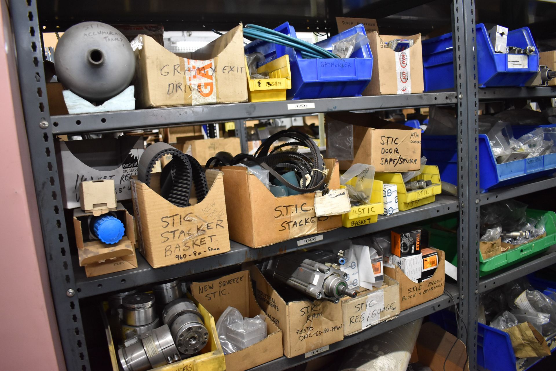 LOT/ (5) SECTIONS OF STEEL SHELVING WITH CONTENTS - INCLUDING BEARINGS, DRIVE BELTS, GAUGES, - Image 4 of 26