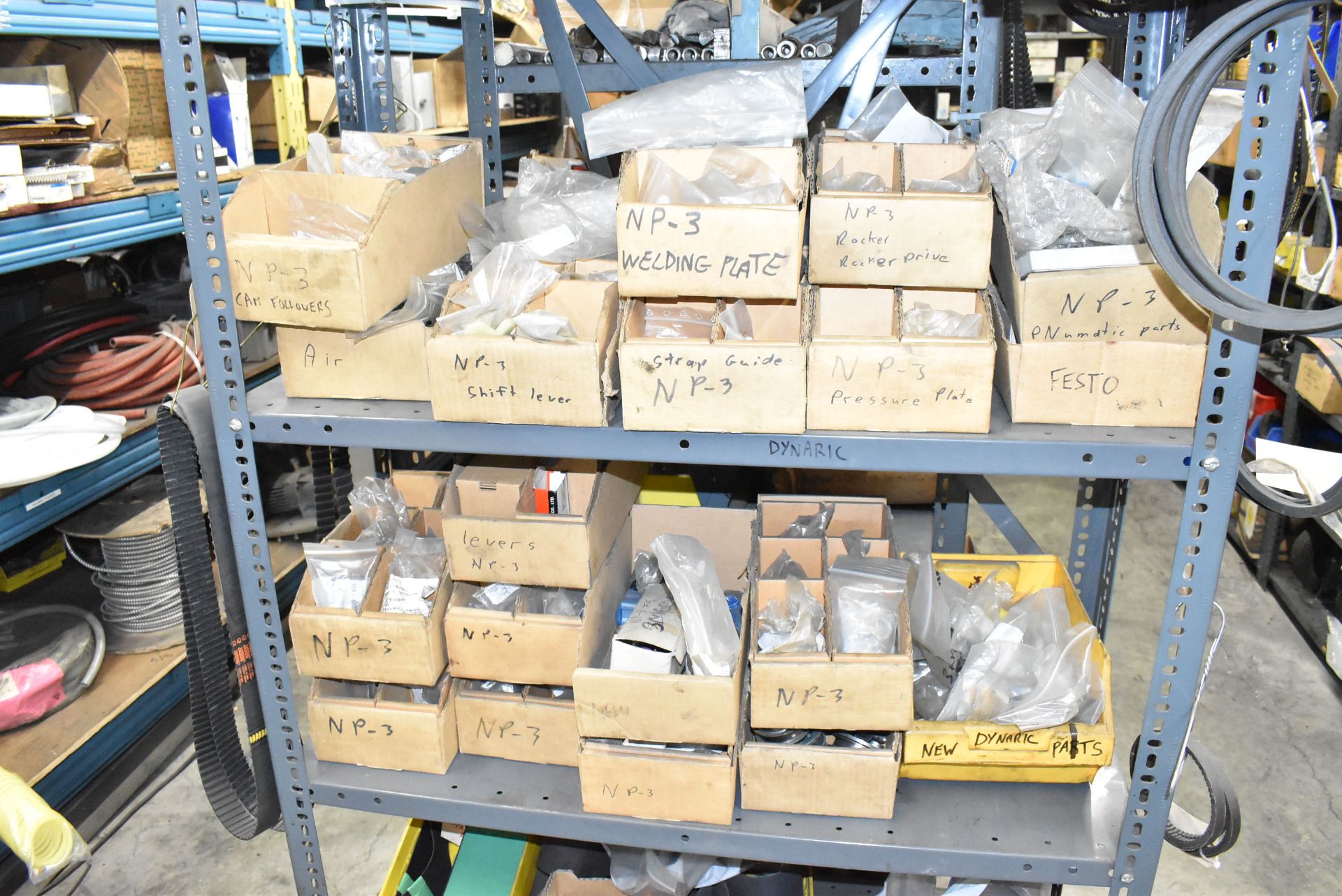 LOT/ (6) SECTIONS OF STEEL SHELVING WITH CONTENTS - INCLUDING NP-3 SPARE PARTS, DYNARIC SPARE PARTS, - Image 5 of 46