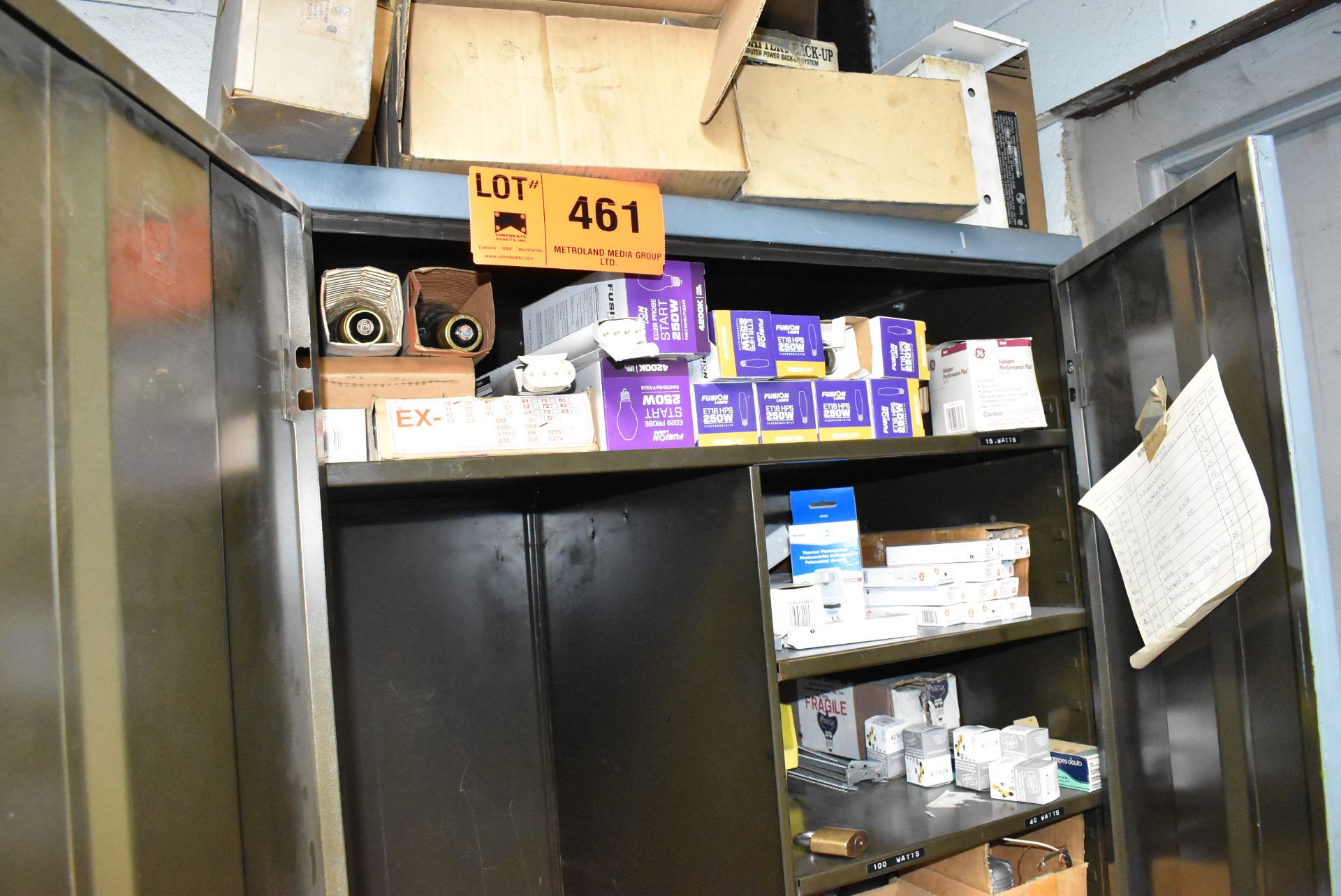 LOT/ HIGHBOY CABINET WITH ELECTRICAL SUPPLIES - INCLUDING LIGHTBULBS - Image 2 of 4