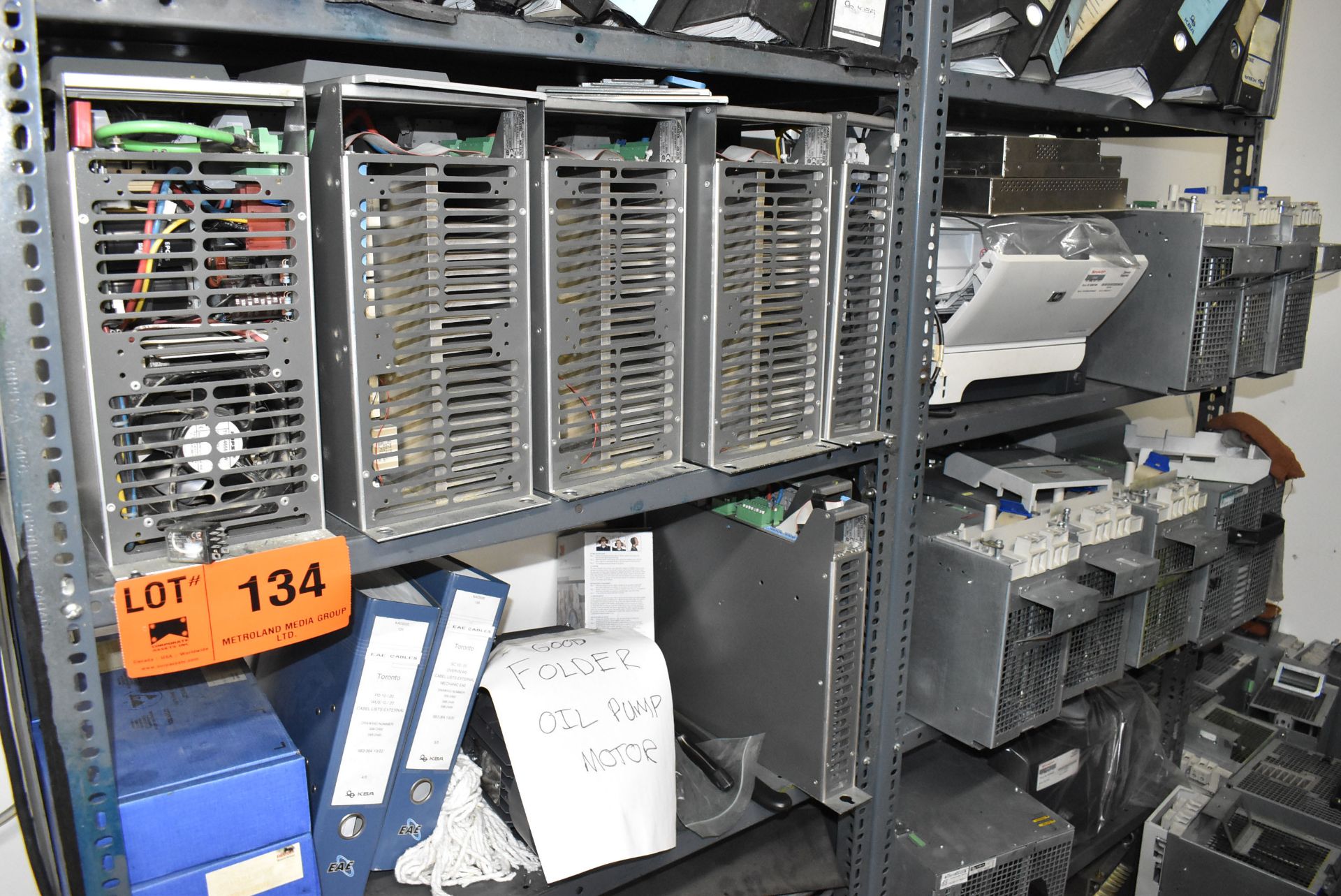 LOT/ (2) SECTIONS OF STEEL SHELVES WITH CONTENTS - INCLUDING ELECTRIC MOTORS, COMPUTER MODULES - Image 2 of 7