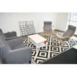 LOT/ WAITING ROOM FURNITURE CONSISTING OF (2) ARMCHAIRS, (2) SLING BACK CHAIRS, COFFEE TABLE, AREA
