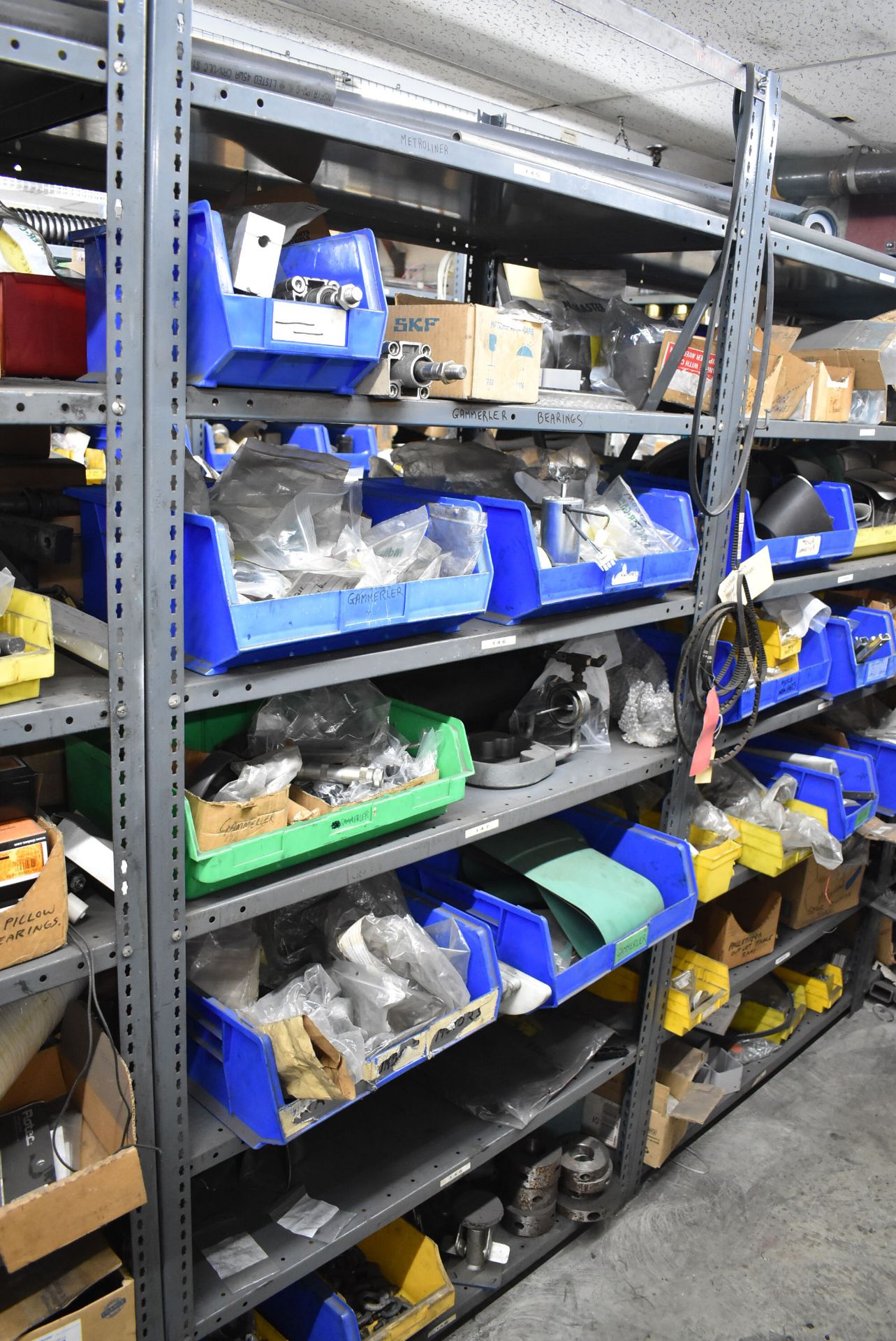 LOT/ (5) SECTIONS OF STEEL SHELVING WITH CONTENTS - INCLUDING BEARINGS, DRIVE BELTS, GAUGES, - Image 8 of 26