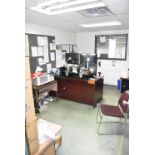 LOT/ CONTENTS OF OFFICE - INCLUDING FILE CABINET, STEEL SHELF, (2) DESKS, OFFICE CHAIRS, MICROWAVE &