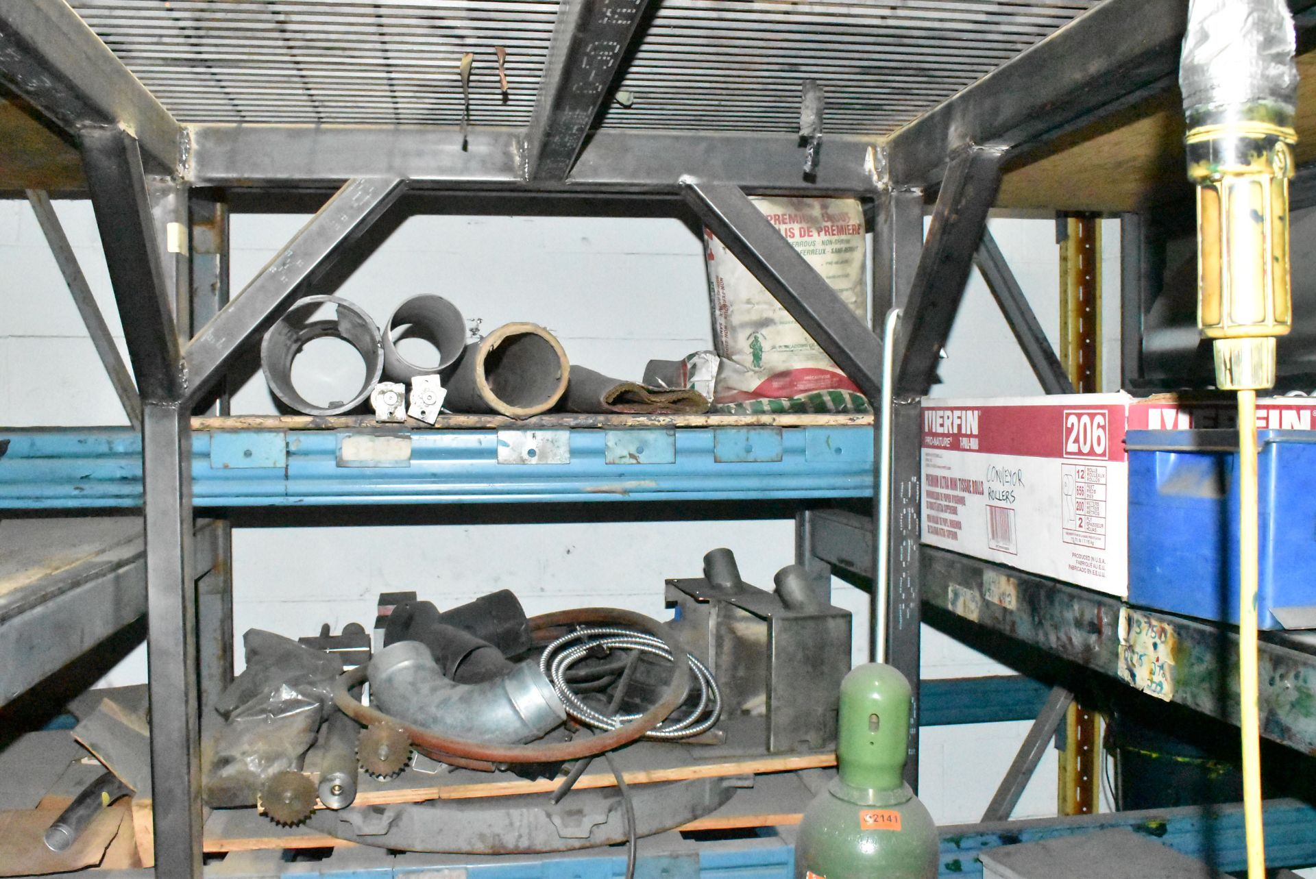 LOT/ (3) SECTIONS OF STEEL RACK WITH CONTENTS - INCLUDING ELECTRIC MOTORS, HYDRAULIC HOSES, ELECTRIC - Image 8 of 18