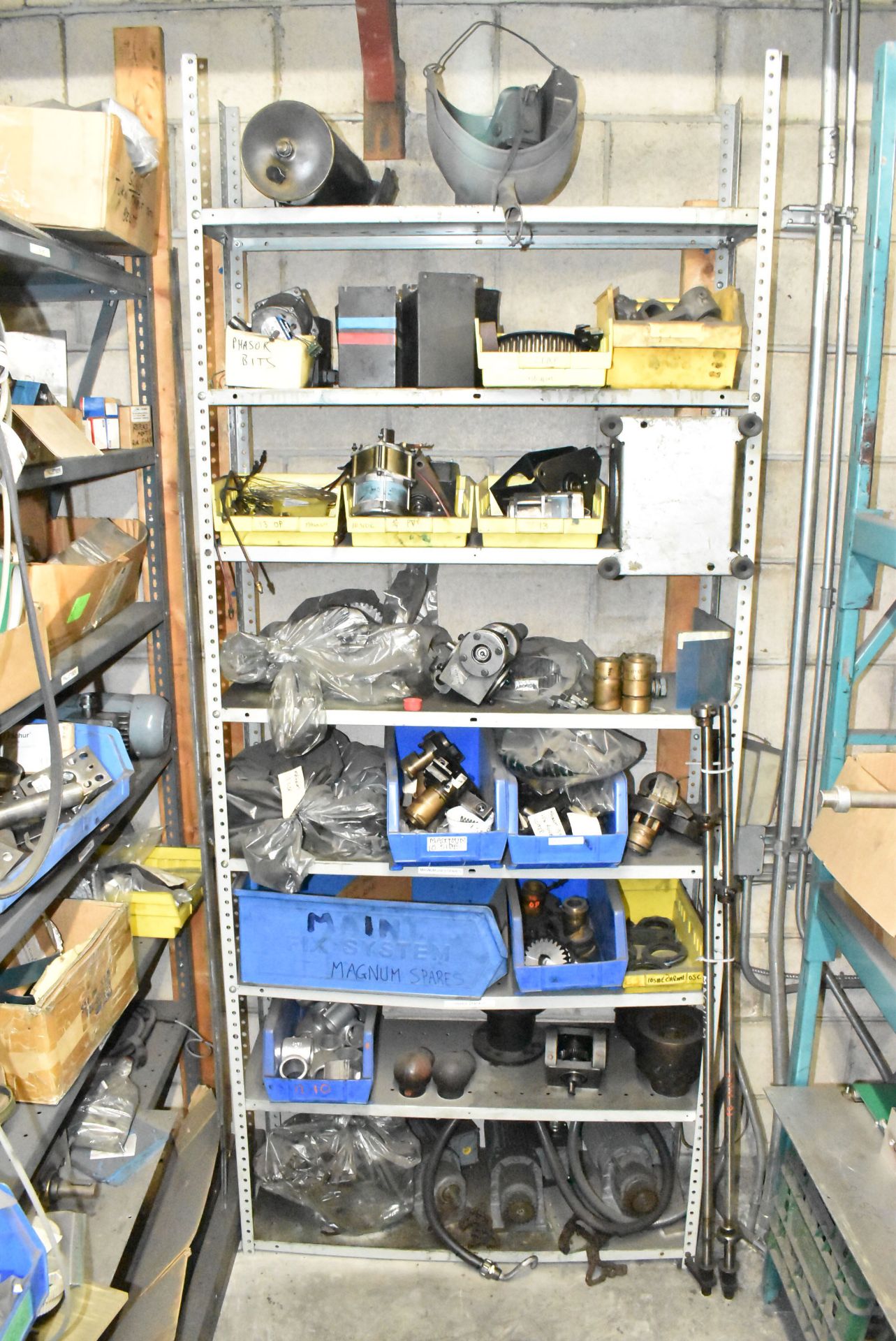 LOT/ (5) SECTIONS OF STEEL SHELVING WITH CONTENTS - INCLUDING BEARINGS, DRIVE BELTS, GAUGES, - Image 24 of 26