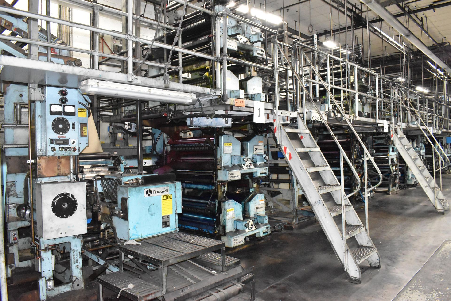 GOSS COMMUNITY-ROCKWELL WEB OFFSET NEWSPRINT PRINTING LINE COMPOSED OF (4) 4-HIGH INTERLINKED,