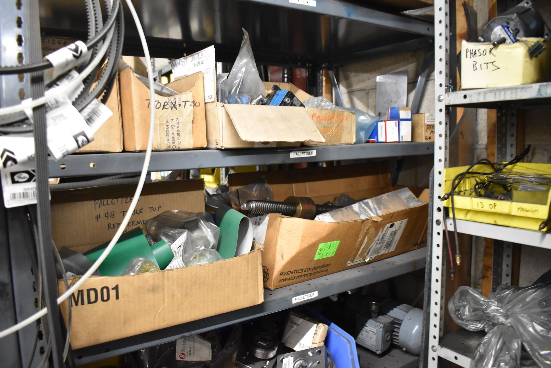 LOT/ (5) SECTIONS OF STEEL SHELVING WITH CONTENTS - INCLUDING BEARINGS, DRIVE BELTS, GAUGES, - Image 20 of 26