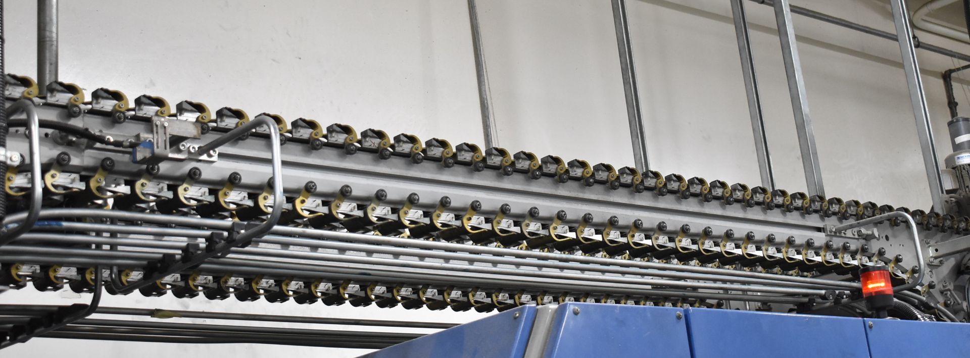 SCHUR APPROX. 150' OVERHEAD TRANSPORT CONVEYOR SYSTEM WITH (4) OVERHEAD DROP STATIONS, (2) CABINET- - Image 6 of 16