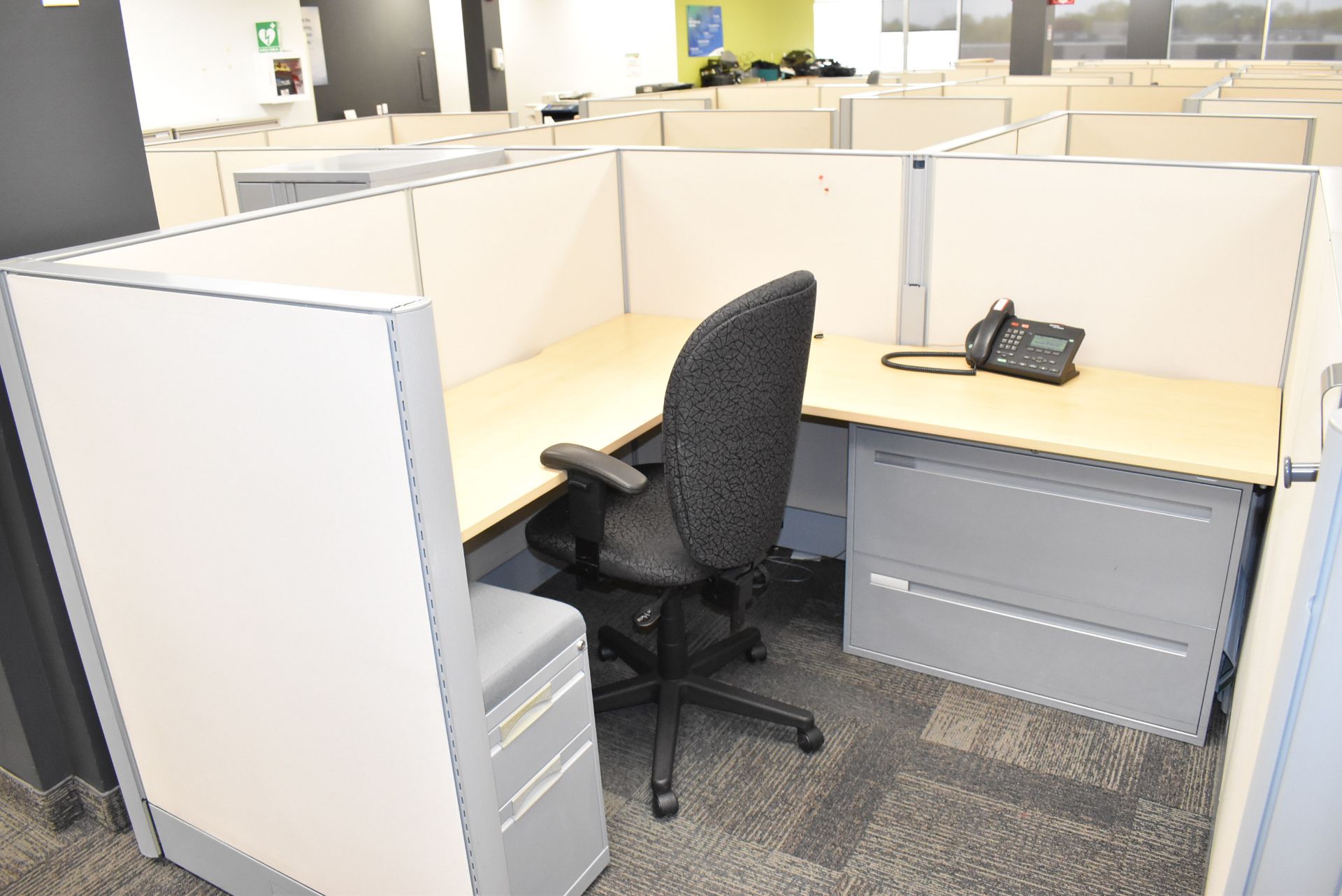 LOT/ (11) CUBICLE WORKSTATIONS WITH ASSOCIATED OFFICE CHAIRS & FILE CABINETS - Image 11 of 12